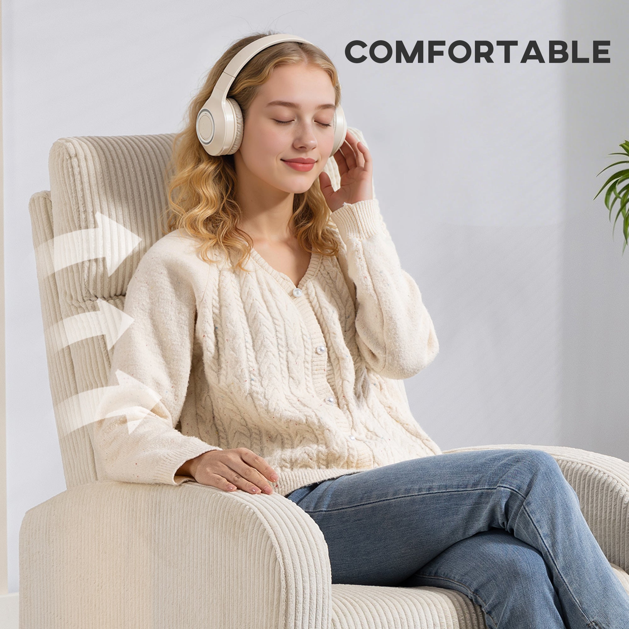 Push Back Recliner Chair, Corduroy Fabric Home Theater Seating, Single Reclining Sofa Chair with Padded Seat for Living Room, Beige