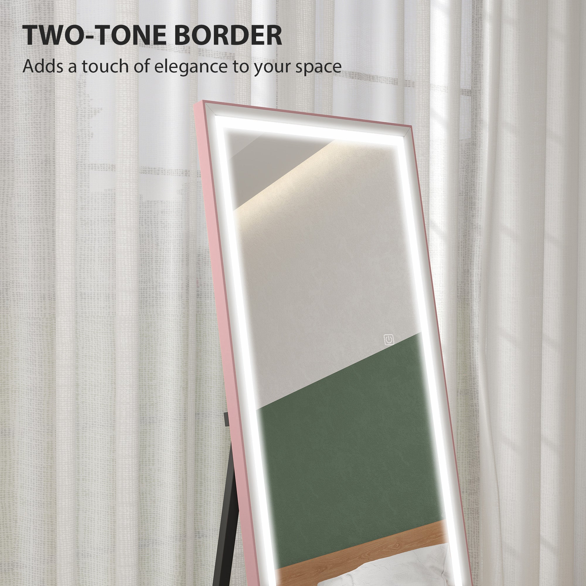 Full Length Mirror with Lights, 64" x 21" LED Full Body Mirror with Dimming and 3 Colour Lighting, Free Standing, Leaning or Wall Mount for Bedroom, Living Room, Pink