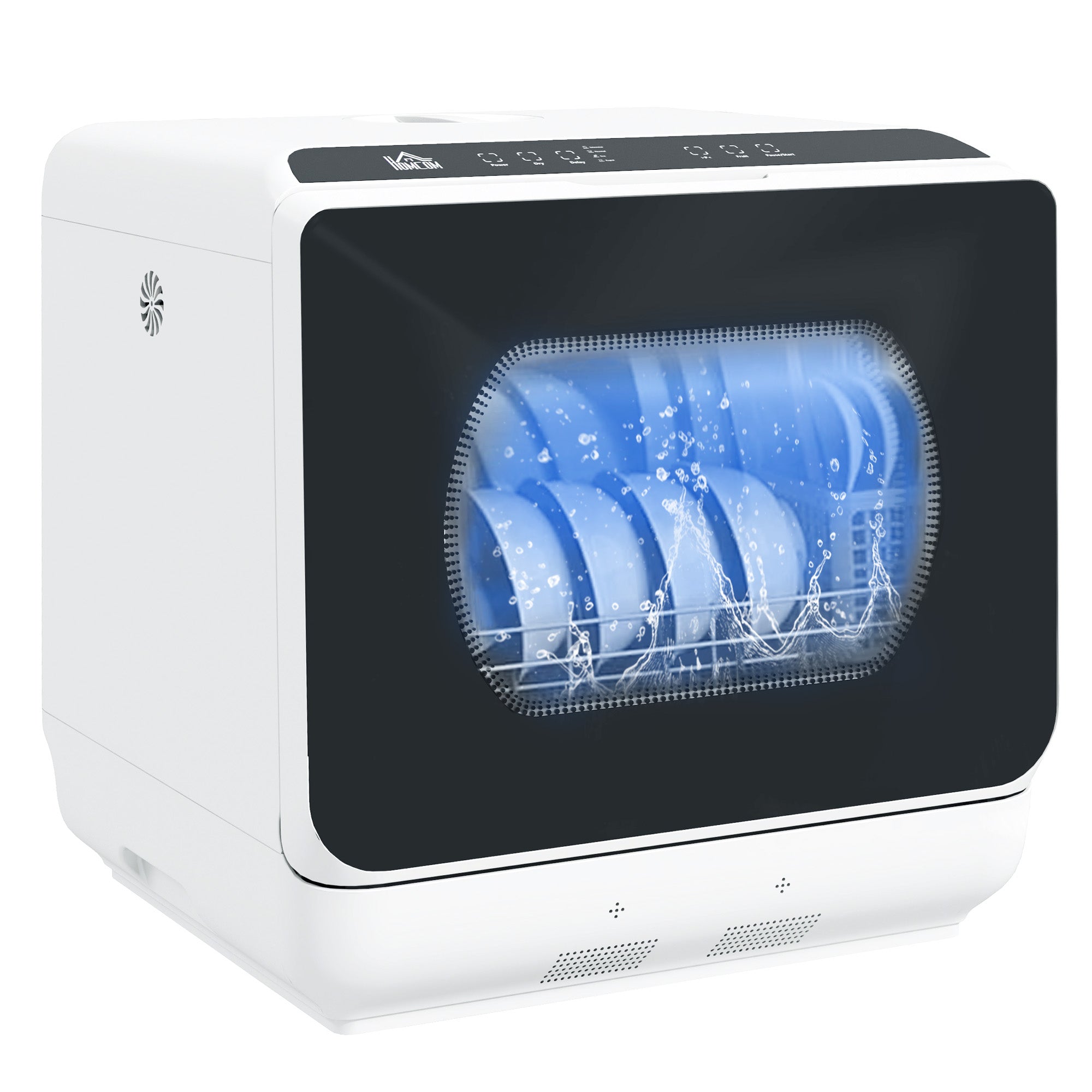 HOMCOM Tabletop Dishwasher, Mini Countertop Dishwasher with 4 Place Settings, 6 Programs, 6L Water Tank, Touch Control, LED Display, Delay Start, Dual Water Supply and Fruit Wash Mode, White