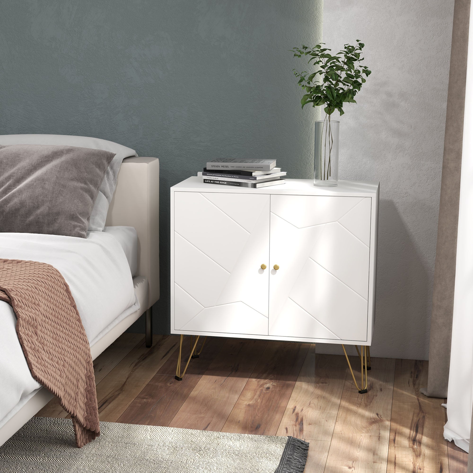 HOMCOM Modern Storage Cabinet with Golden Hairpin Legs, Freestanding Sideboard with Adjustable Shelves for Living Room, Dining Room, Hallway, White