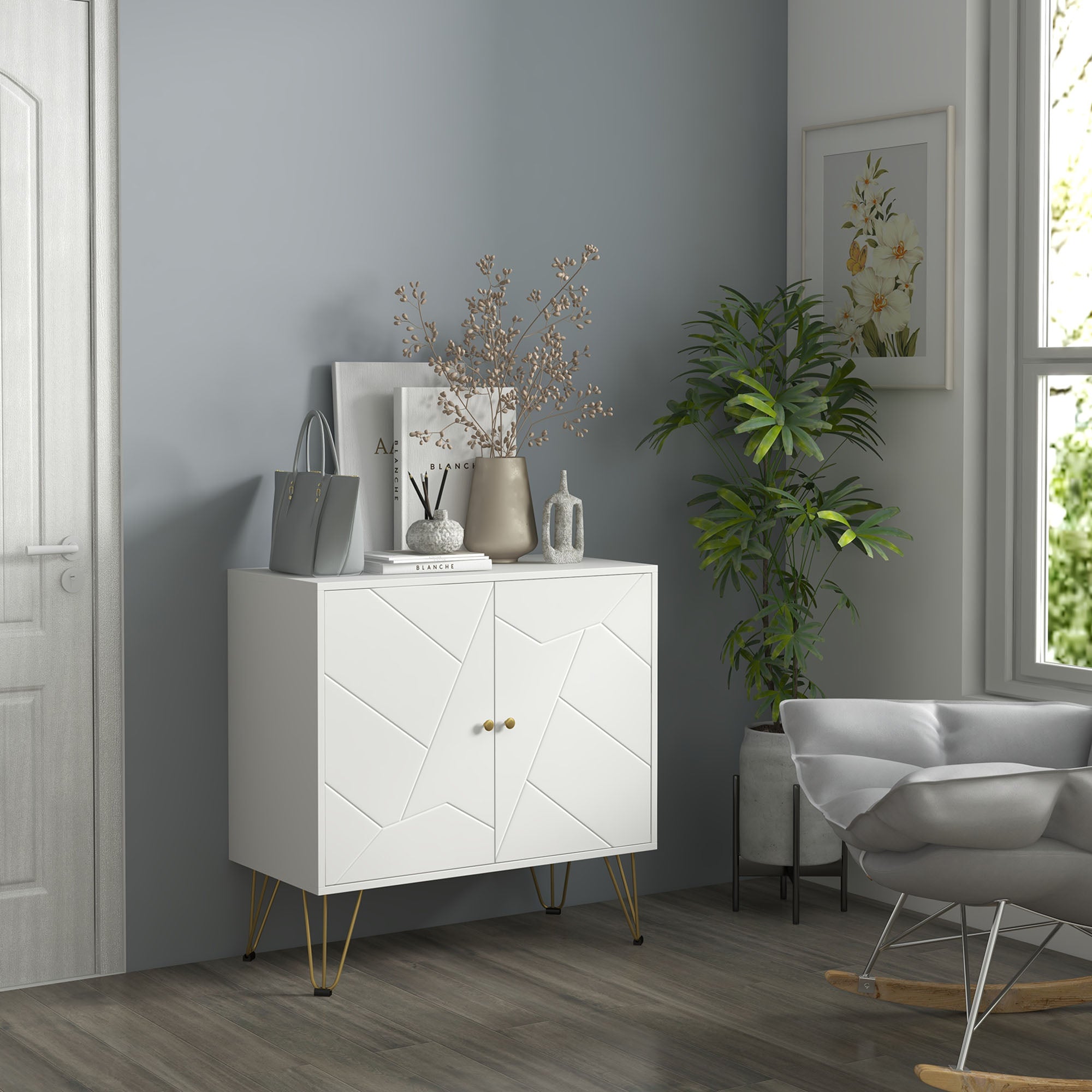 HOMCOM Modern Storage Cabinet with Golden Hairpin Legs, Freestanding Sideboard with Adjustable Shelves for Living Room, Dining Room, Hallway, White