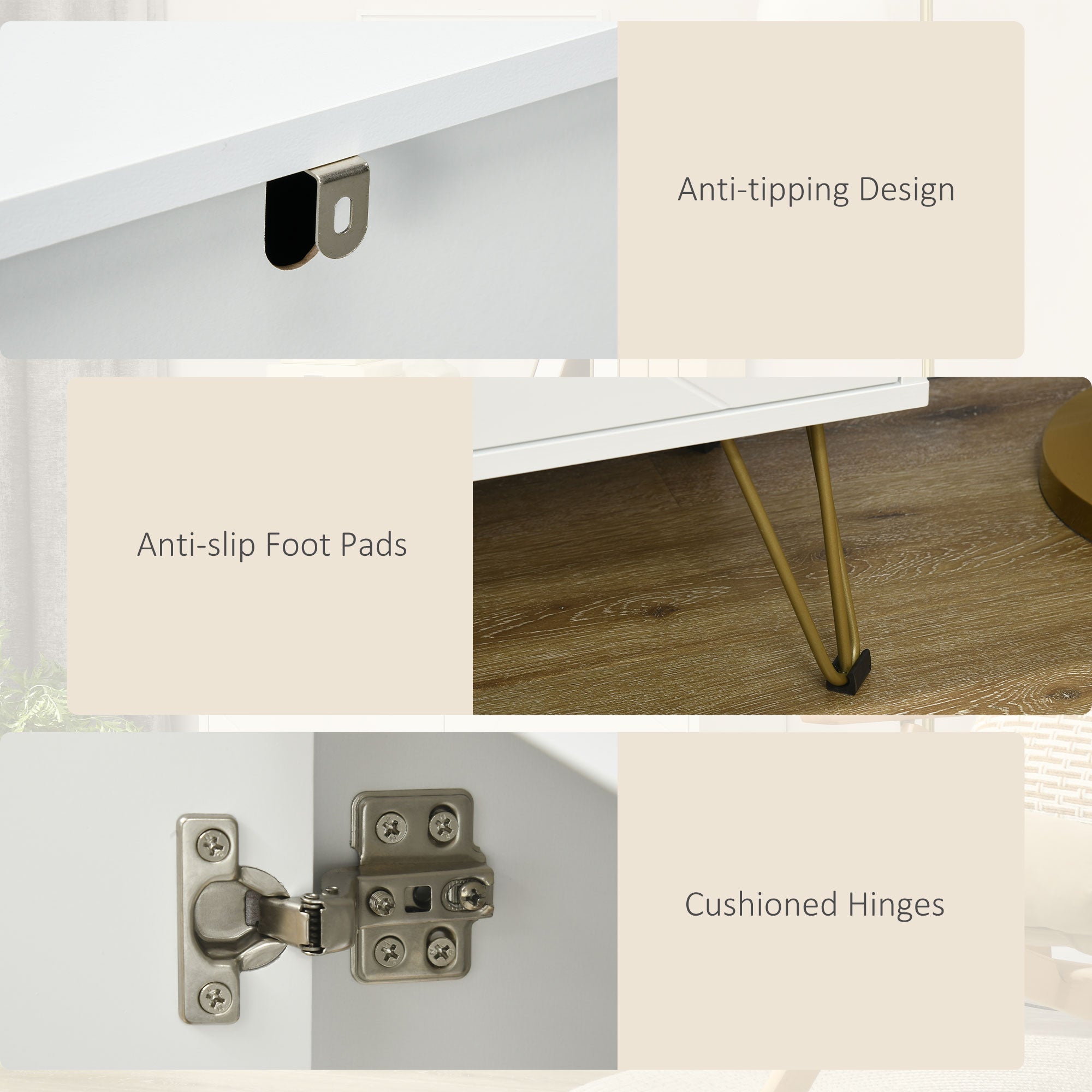 HOMCOM Modern Storage Cabinet with Golden Hairpin Legs, Freestanding Sideboard with Adjustable Shelves for Living Room, Dining Room, Hallway, White