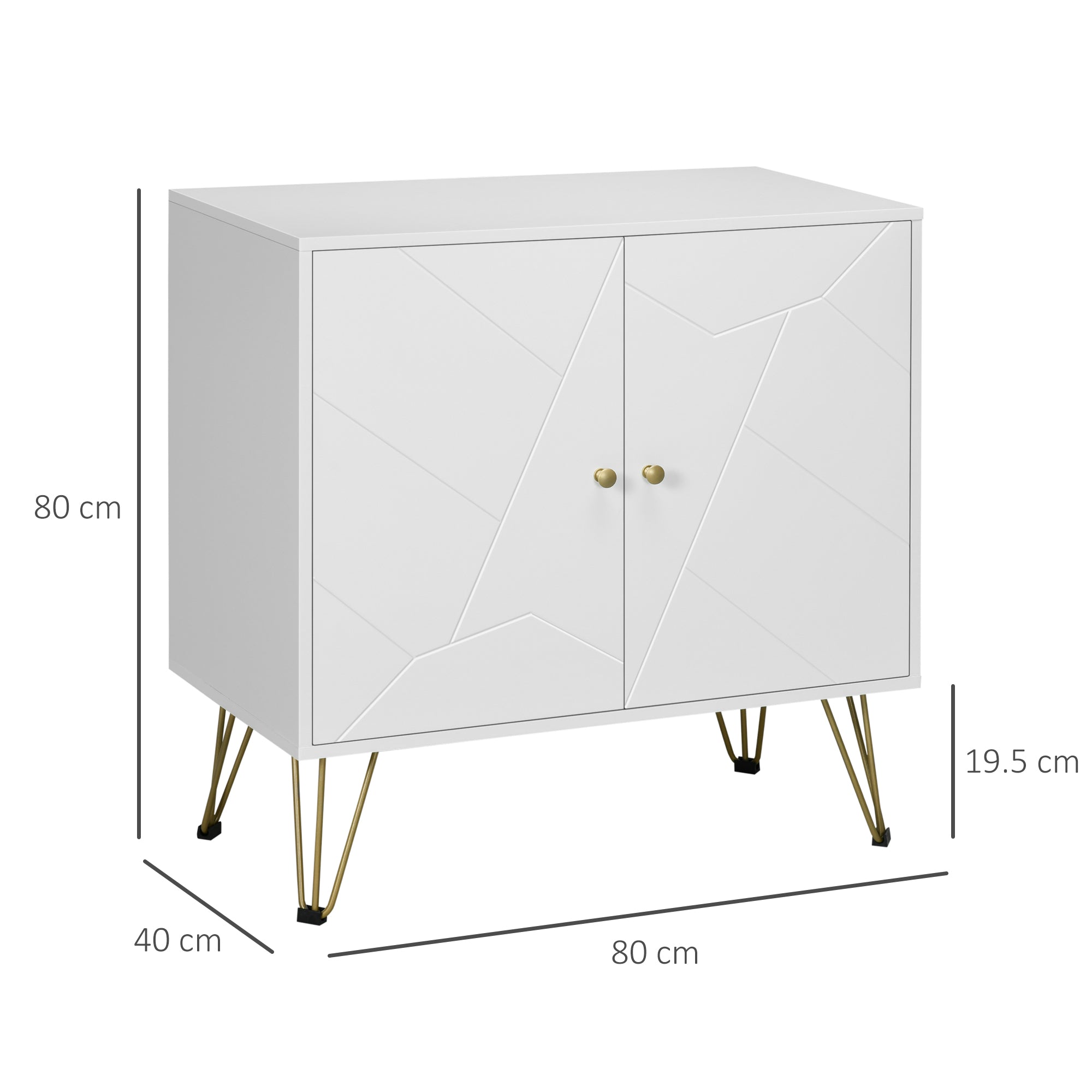 HOMCOM Modern Storage Cabinet with Golden Hairpin Legs, Freestanding Sideboard with Adjustable Shelves for Living Room, Dining Room, Hallway, White