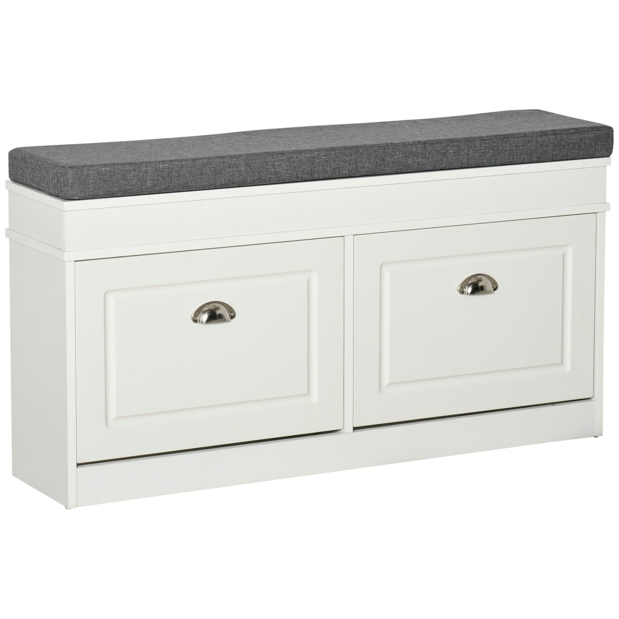 Modern Shoe Storage Bench w/ Cushion & 2 Drawers, Entryway Bench, Holds 8 Pairs, White