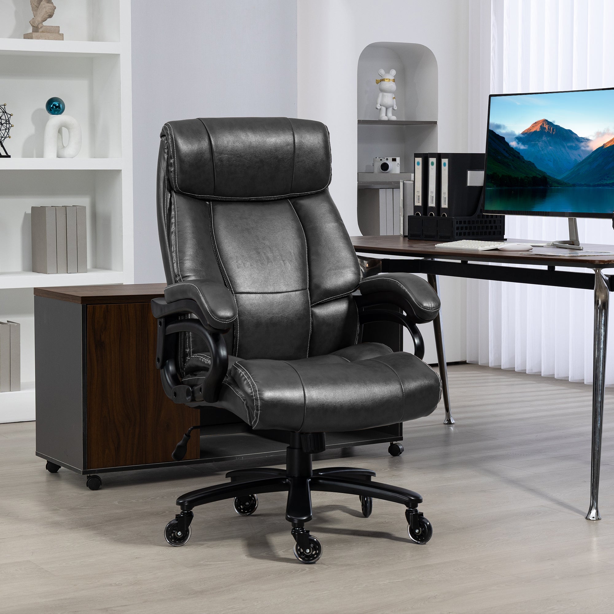 Big and Tall Office Chair w/ PU Leather & Swivel Wheels, up to 400 lbs, Black