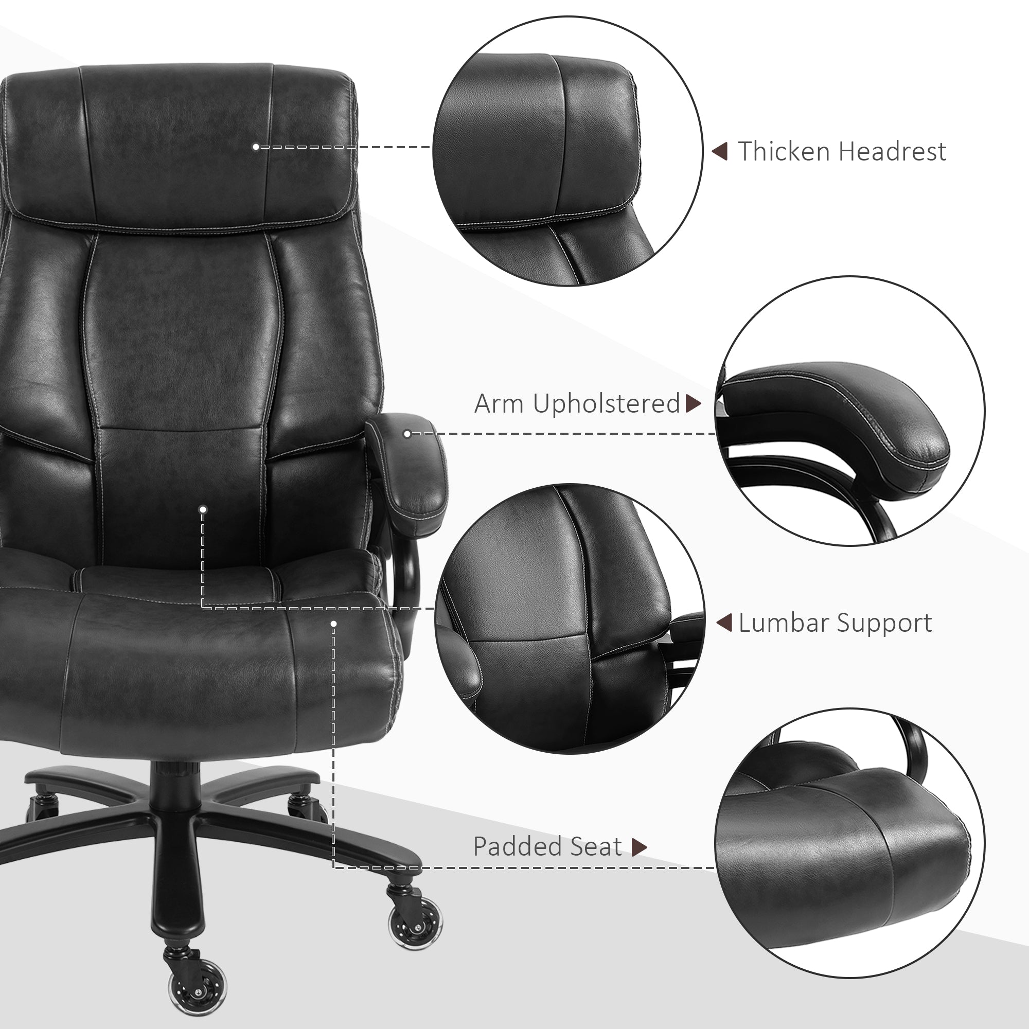 Big and Tall Office Chair w/ PU Leather & Swivel Wheels, up to 400 lbs, Black
