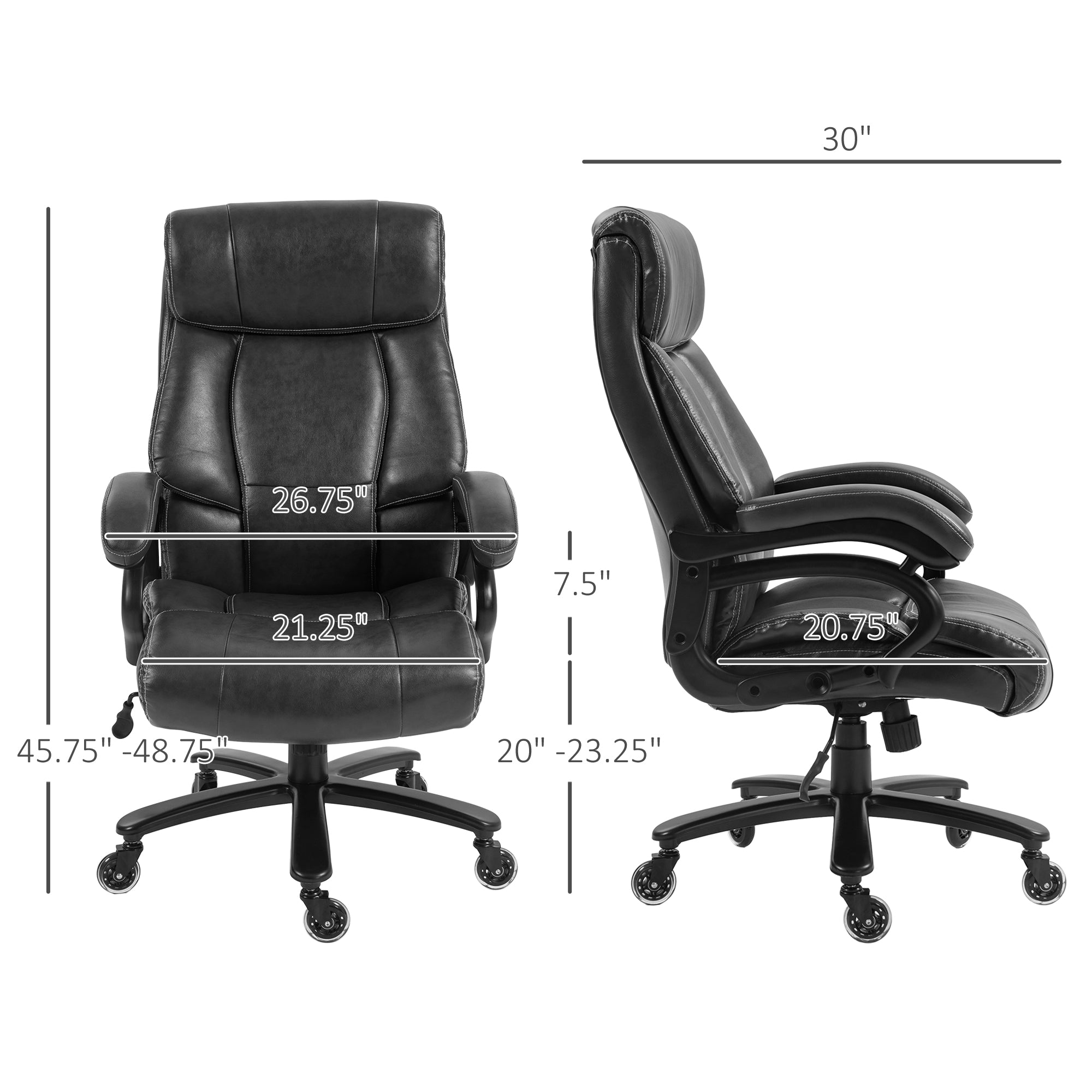 Big and Tall Office Chair w/ PU Leather & Swivel Wheels, up to 400 lbs, Black