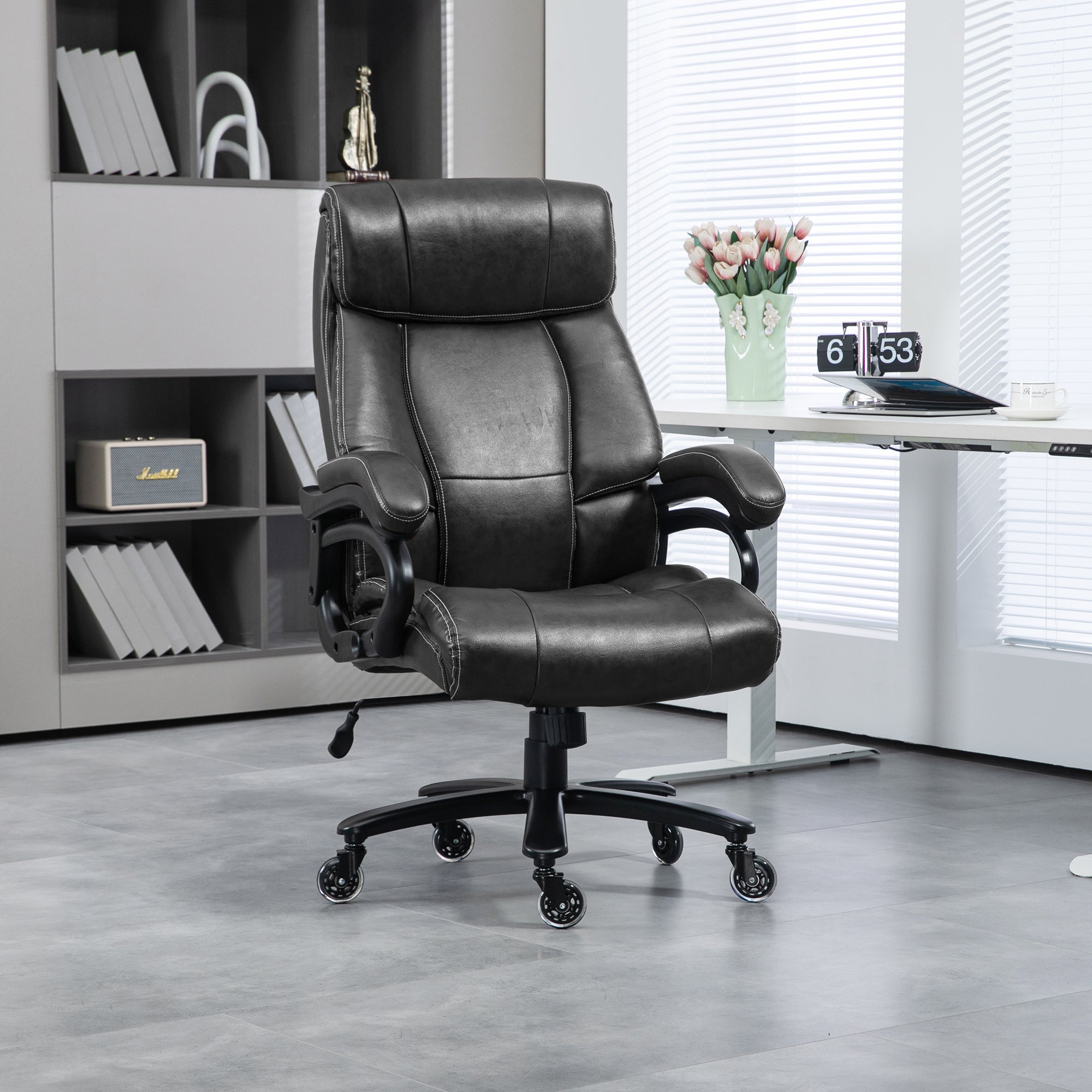 Big and Tall Office Chair w/ PU Leather & Swivel Wheels, up to 400 lbs, Black