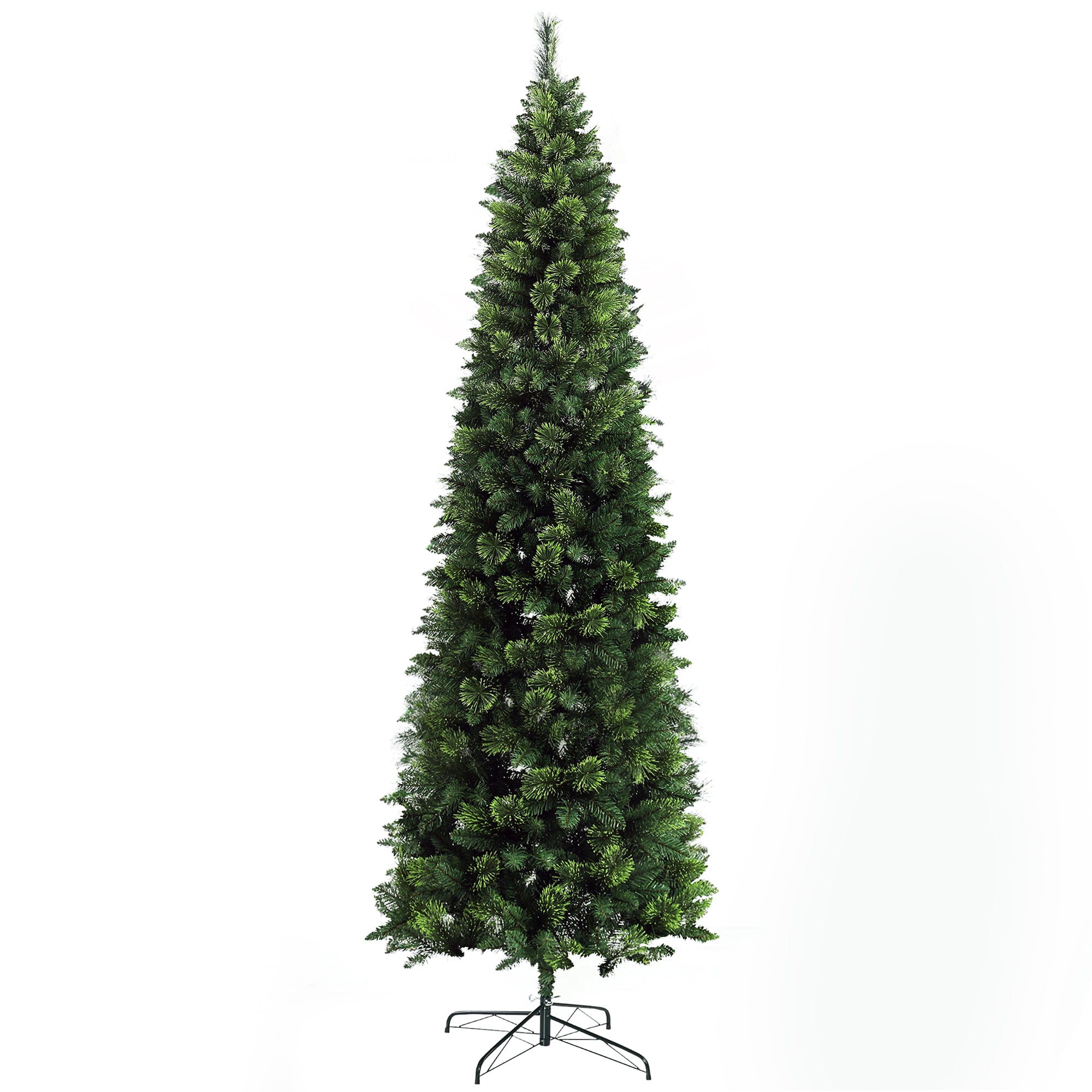 9ft Tall Pencil Artificial Christmas Tree Holiday Décor with 1298 Branches, Auto Open, Steel Base, Pine Needles, Green