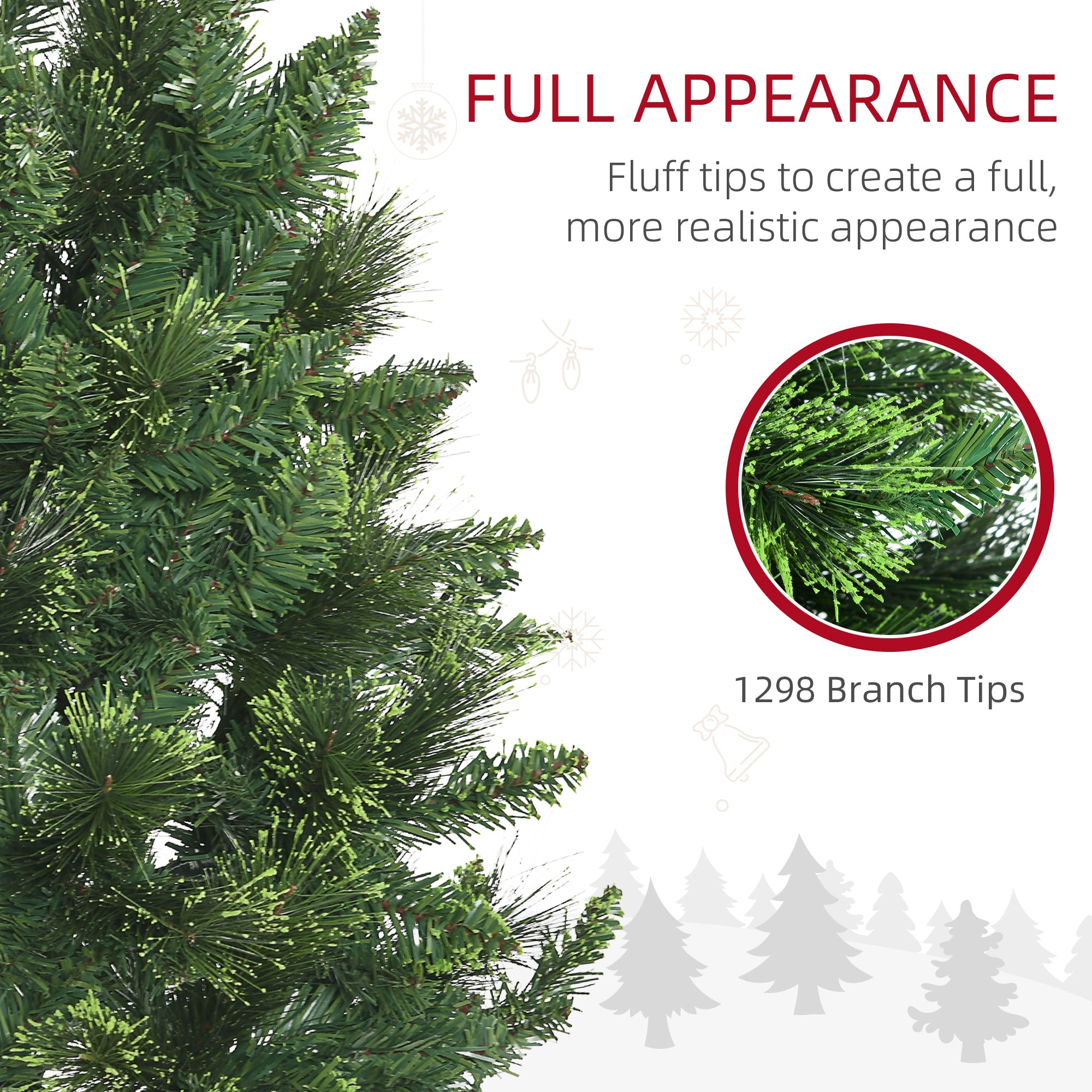 9ft Tall Pencil Artificial Christmas Tree Holiday Décor with 1298 Branches, Auto Open, Steel Base, Pine Needles, Green