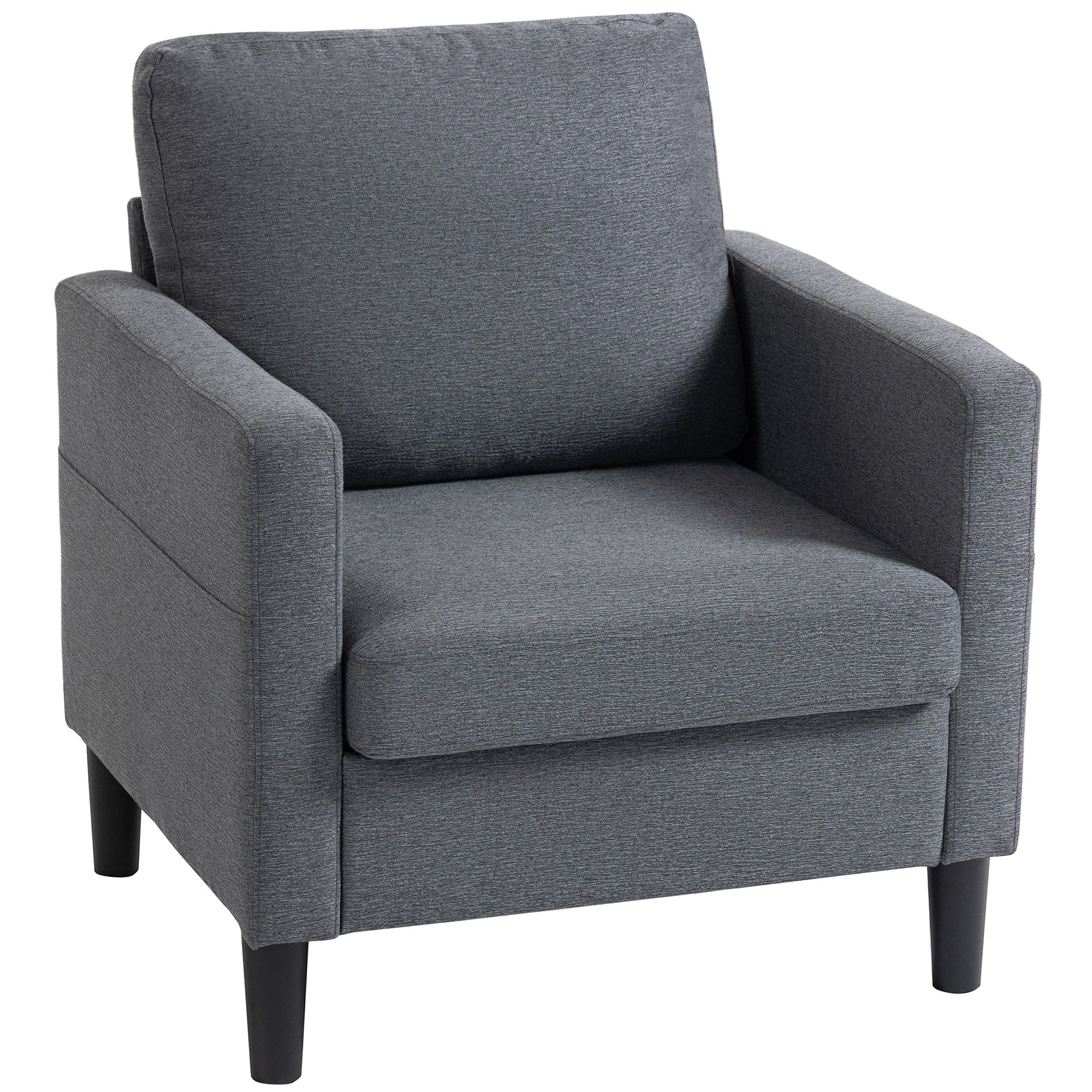 Linen-Feel Fabric Accent Chair, Modern Armchair, Living Room Chair with Armrests and Thick Padded Seat, Upholstered Single Sofa for Living Room, Bedroom, Study, Dark Grey