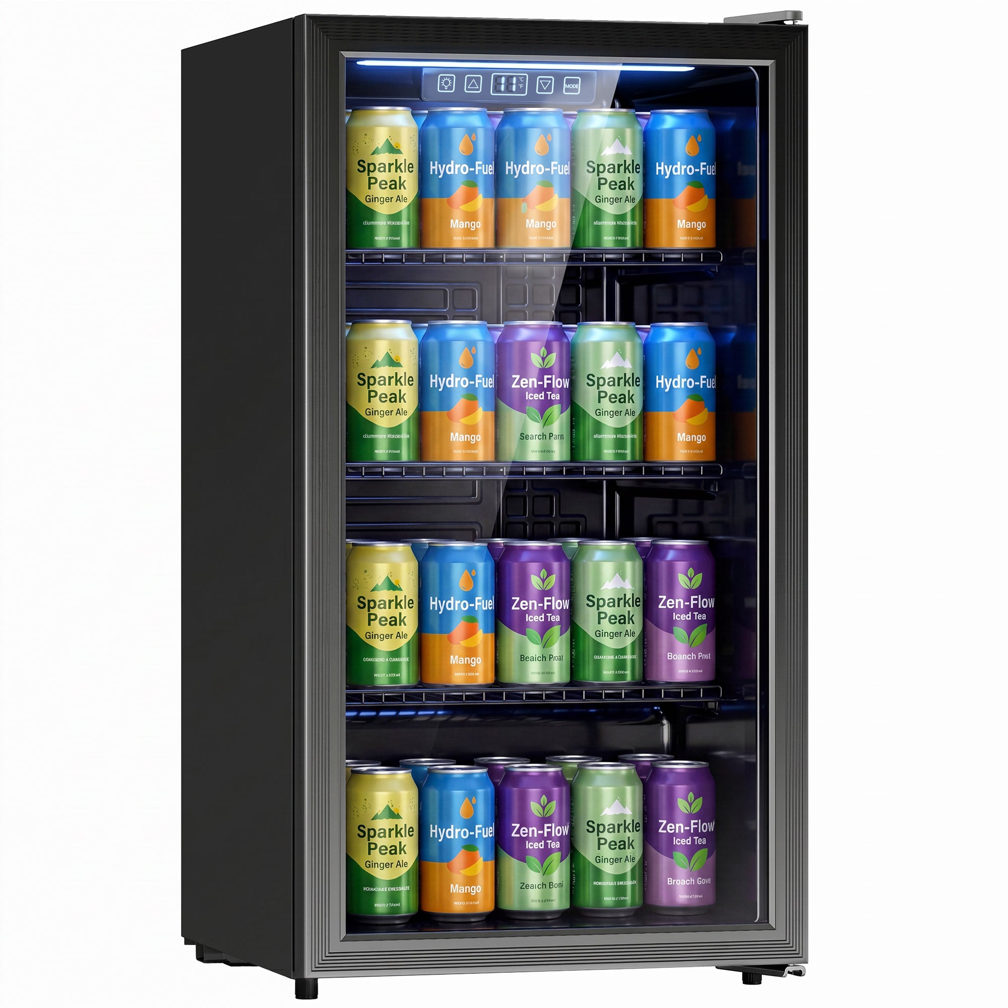 90L Drinks Fridge, 139 Can Under Counter Freestanding Beer Fridge with Double-Layer Glass Door, Wine Cooler with LED Light, Adjustable Shelves, Beverage Cooler for Soda Beer, Home Office