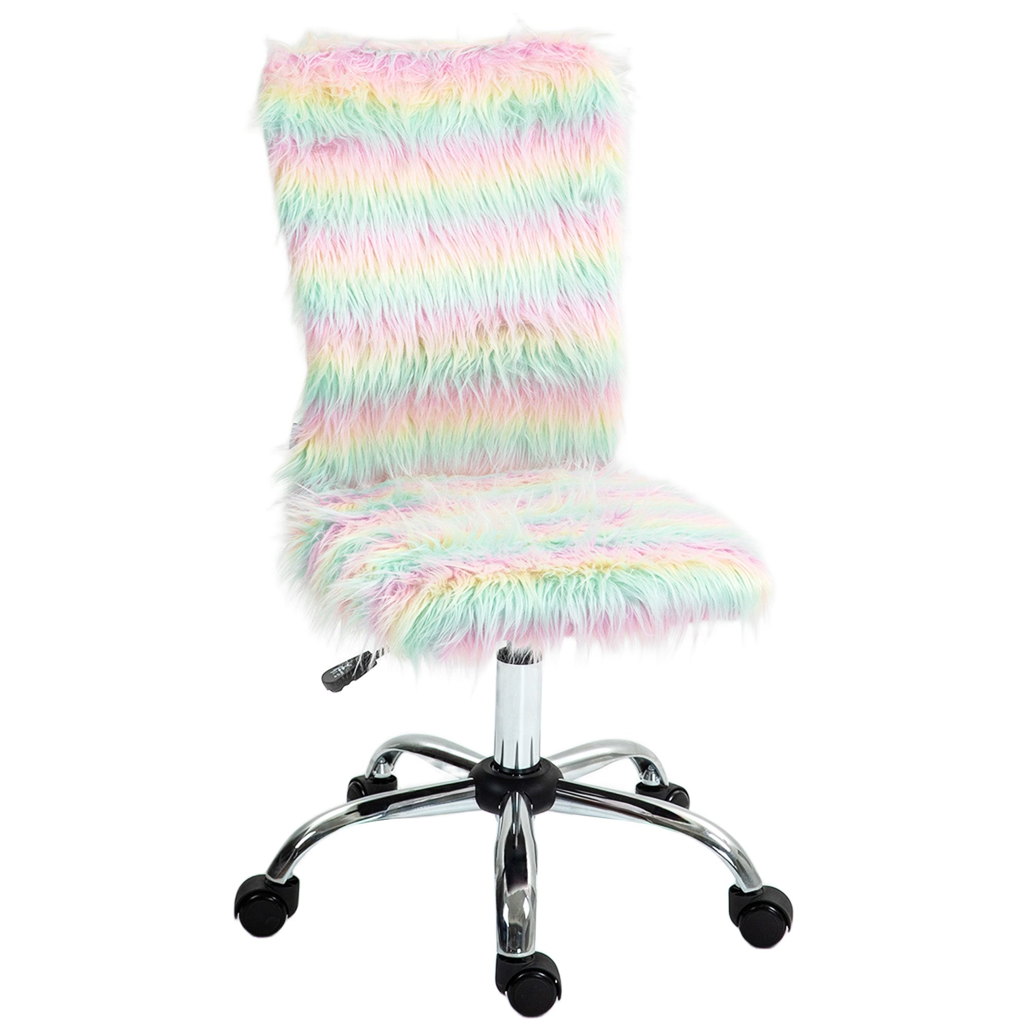 HOMCOM Armless Computer Desk Chair, Fluffy Fabric Swivel Office Chair, Makeup Vanity Chair with Height Adjustable, Wheels, for Home Study Bedroom, Multicolour