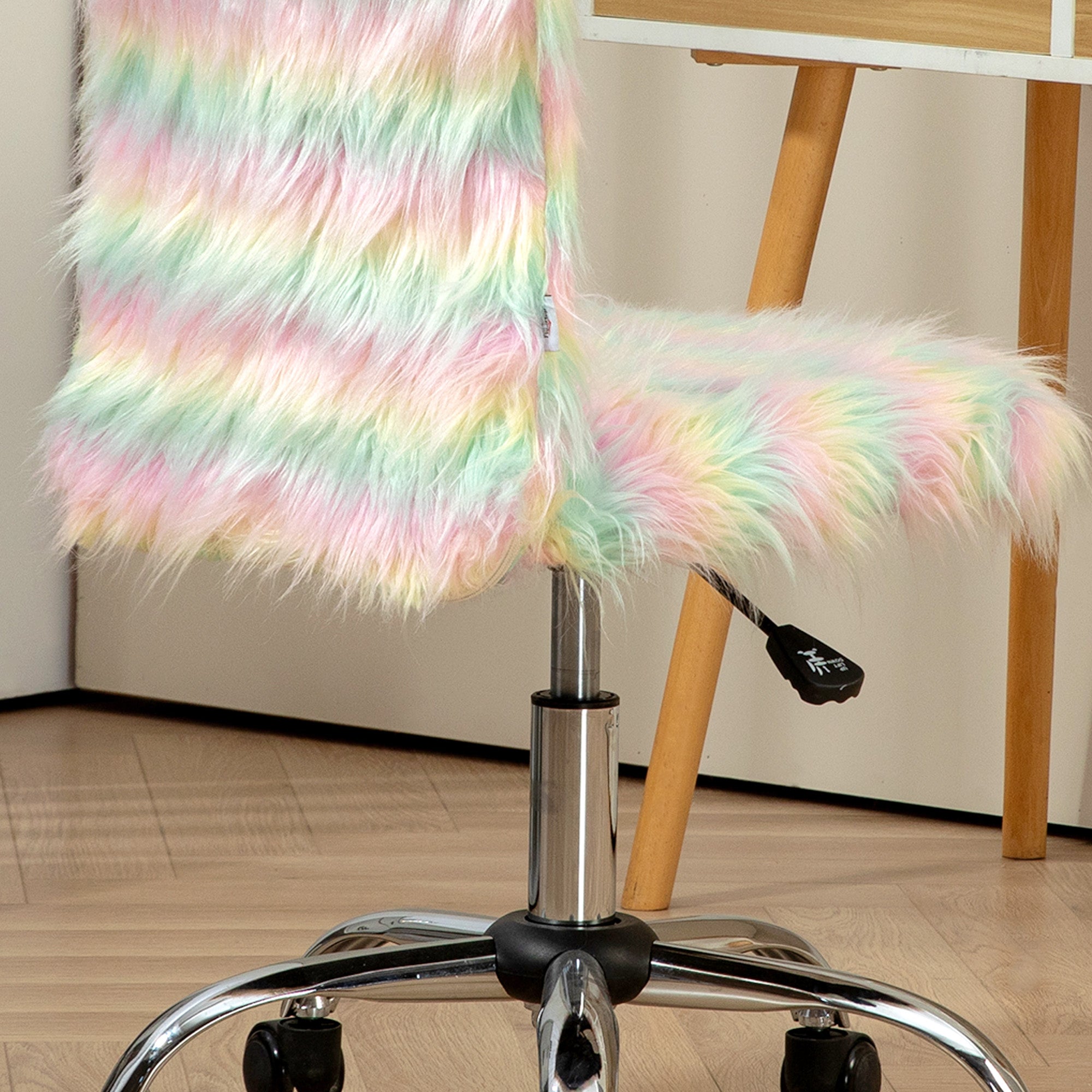 HOMCOM Armless Computer Desk Chair, Fluffy Fabric Swivel Office Chair, Makeup Vanity Chair with Height Adjustable, Wheels, for Home Study Bedroom, Multicolour