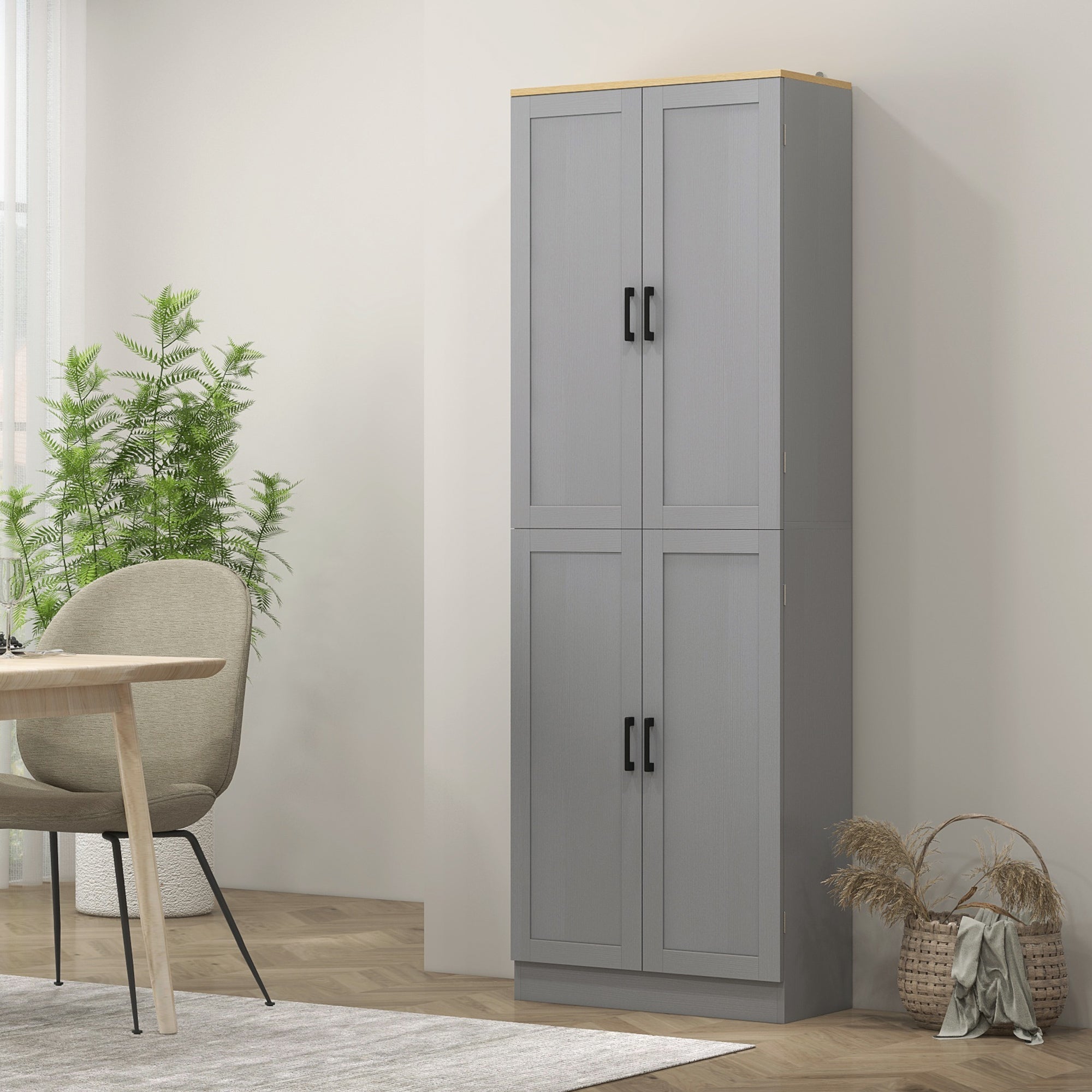 Freestanding Kitchen Pantry 4 Door Cabinet with Adjustable Shelves Distressed Gray - HOMCOM