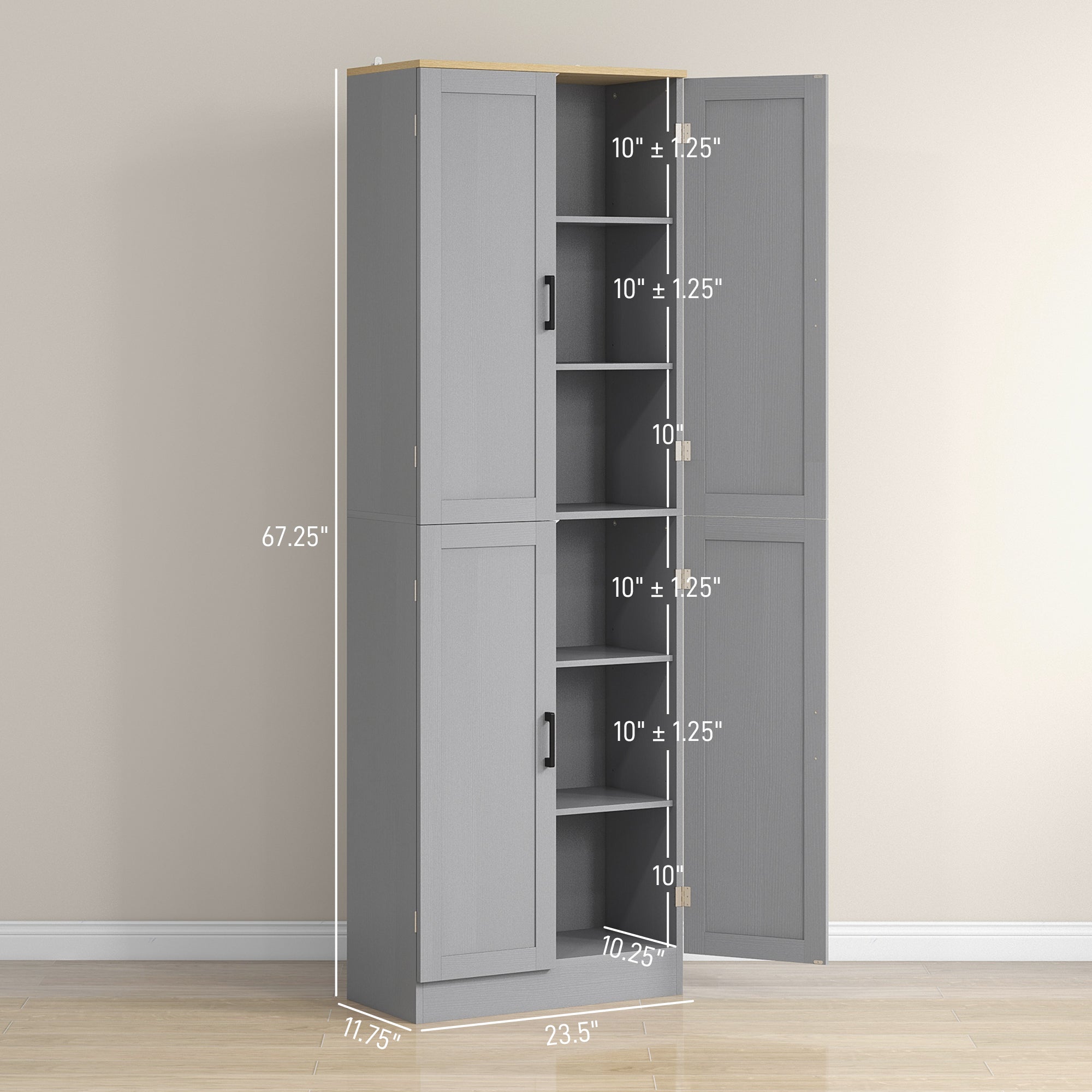 Freestanding Kitchen Pantry 4 Door Cabinet with Adjustable Shelves Distressed Gray - HOMCOM
