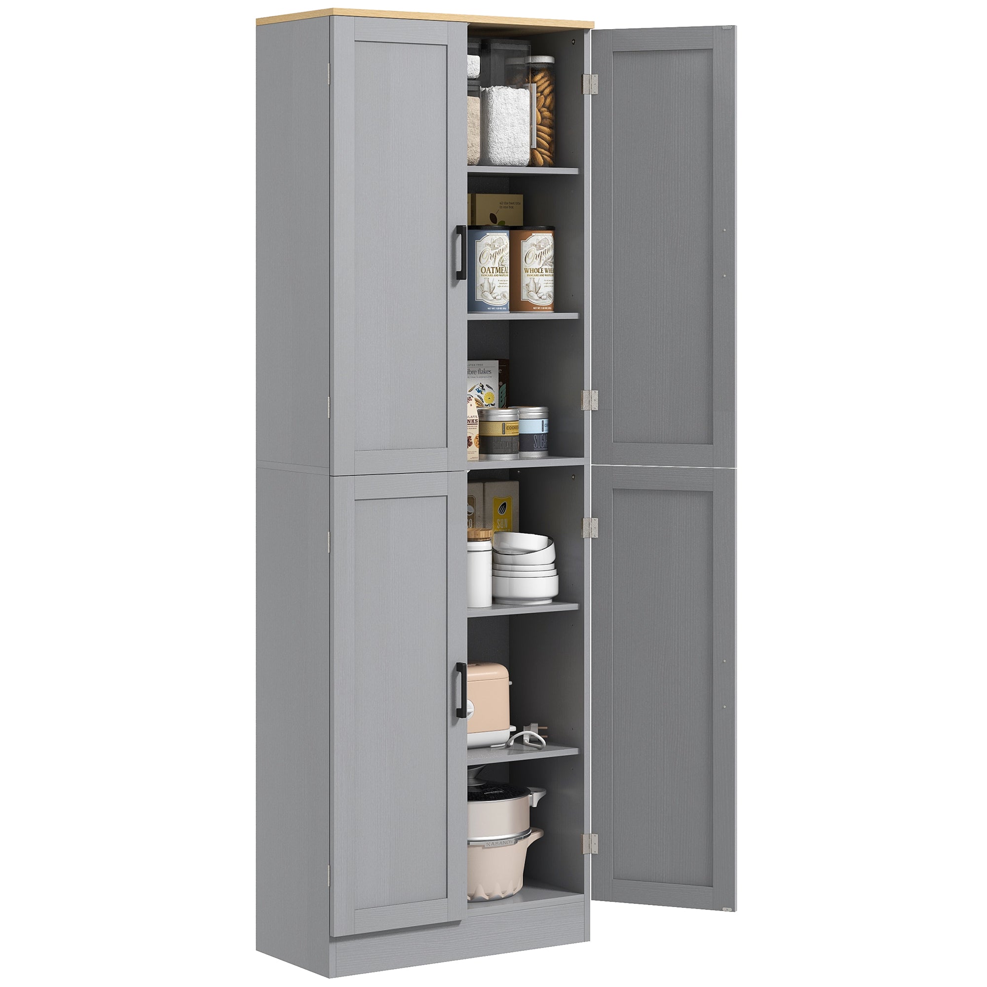 Freestanding Kitchen Pantry 4 Door Cabinet with Adjustable Shelves Distressed Gray - HOMCOM