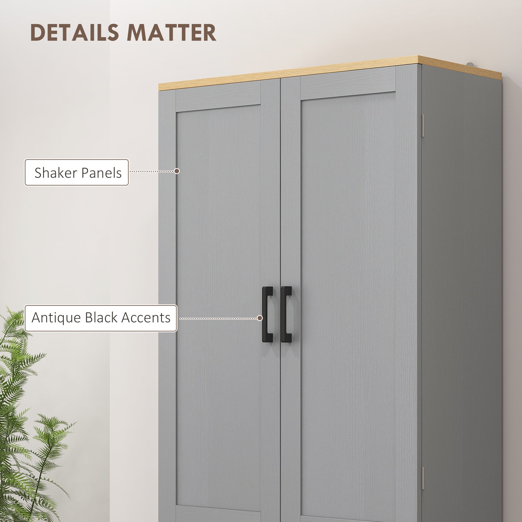 Freestanding Kitchen Pantry 4 Door Cabinet with Adjustable Shelves Distressed Gray - HOMCOM