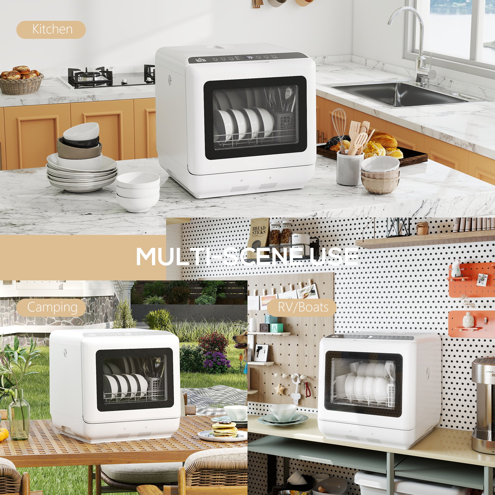 Tabletop Dishwasher, Mini Countertop Dishwasher with Built-in 6L Water Tank, 6 Programs, Touch Control, LED Display, 4 Place Settings, Dual Water Supply and Air Drying Function, White