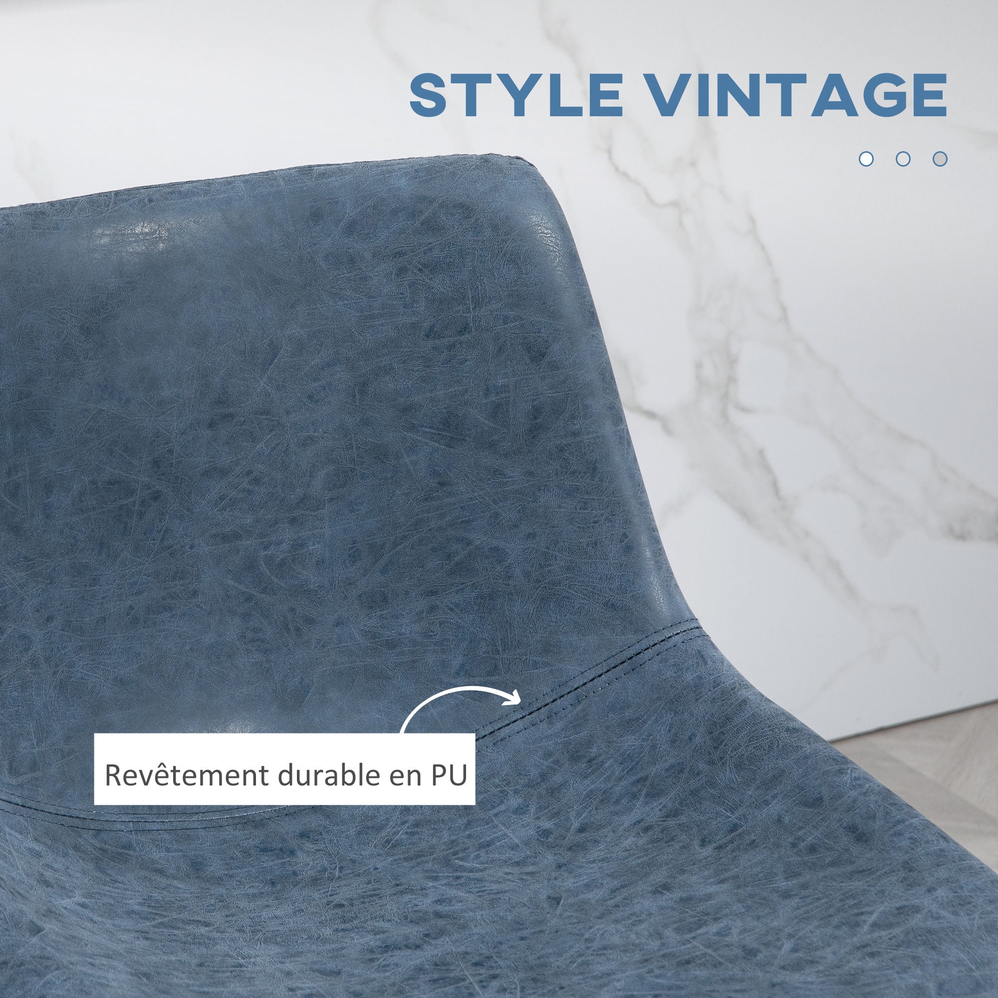 HOMCOM Counter Height Bar Stools Set of 2, Vintage PU Leather Bar Chairs, Kitchen Stools with Footrest for Home Bar, Dark Blue