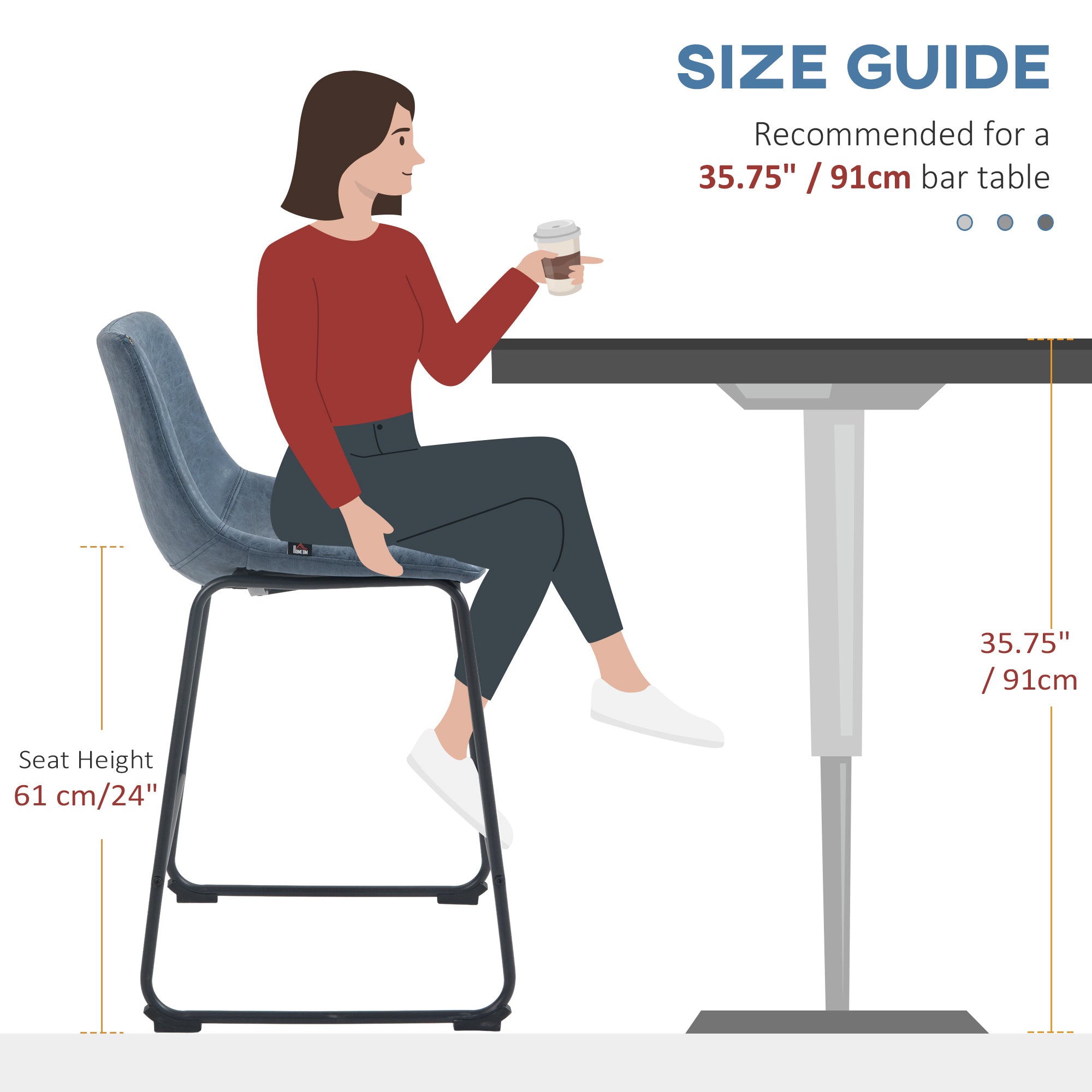 HOMCOM Counter Height Bar Stools Set of 2, Vintage PU Leather Bar Chairs, Kitchen Stools with Footrest for Home Bar, Dark Blue