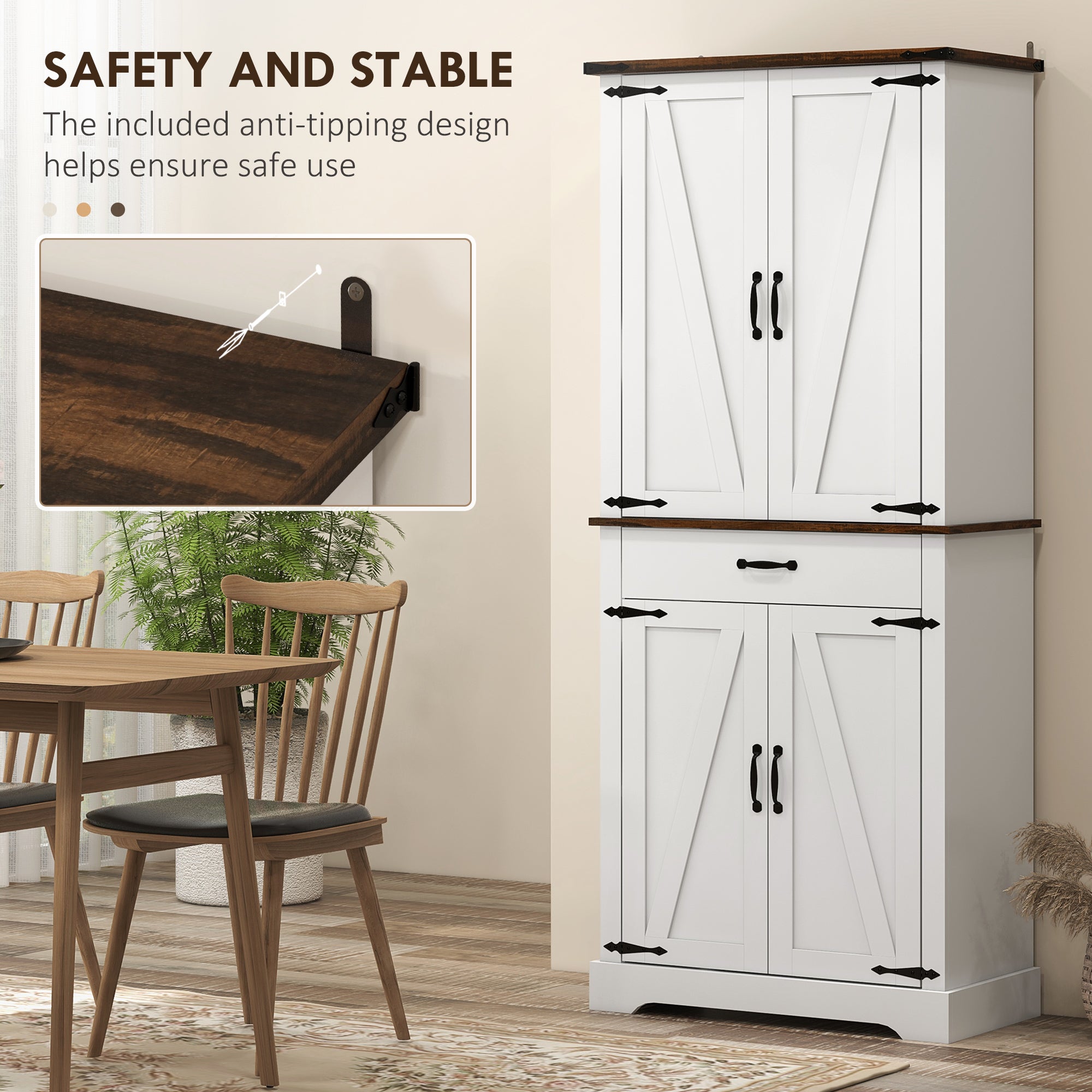 71" Tall Kitchen Cabinet, Farmhouse Pantry Cabinet w/ Barn Doors, 6 Shelves w/ 2 Doors, Drawer and Adjustable Shelves, White - HOMCOM