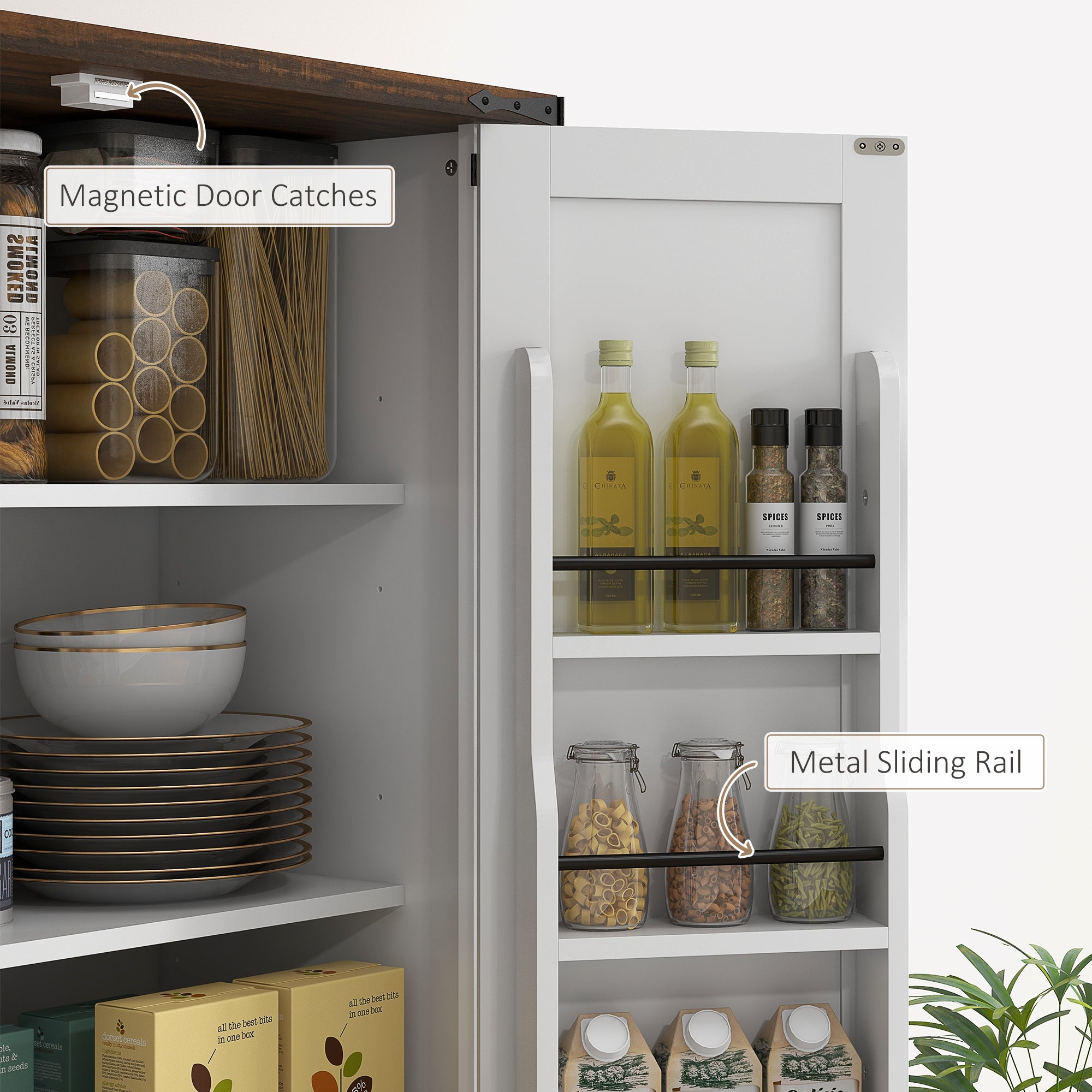 71" Tall Kitchen Cabinet, Farmhouse Pantry Cabinet w/ Barn Doors, 6 Shelves w/ 2 Doors, Drawer and Adjustable Shelves, White - HOMCOM