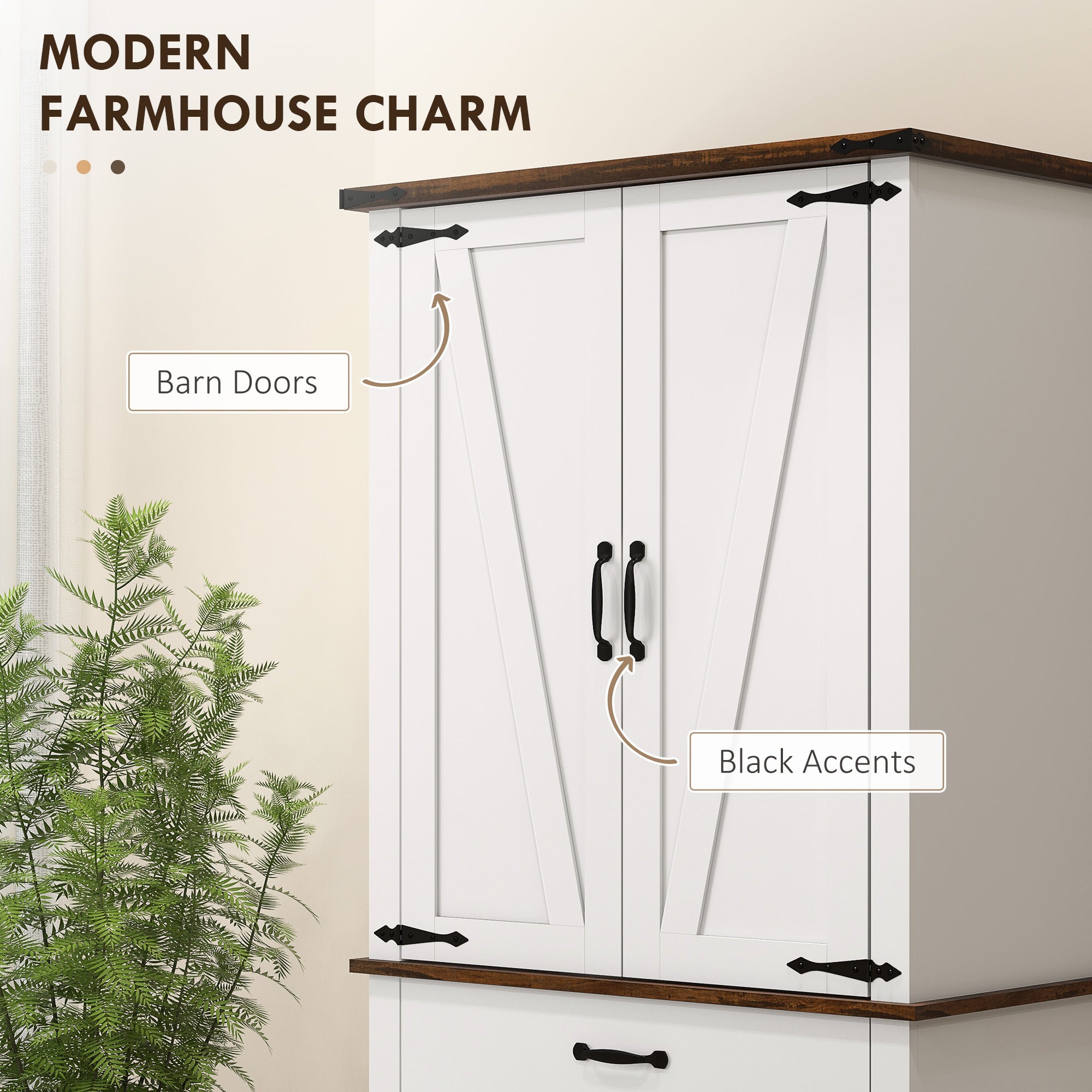 71" Tall Kitchen Cabinet, Farmhouse Pantry Cabinet w/ Barn Doors, 6 Shelves w/ 2 Doors, Drawer and Adjustable Shelves, White - HOMCOM