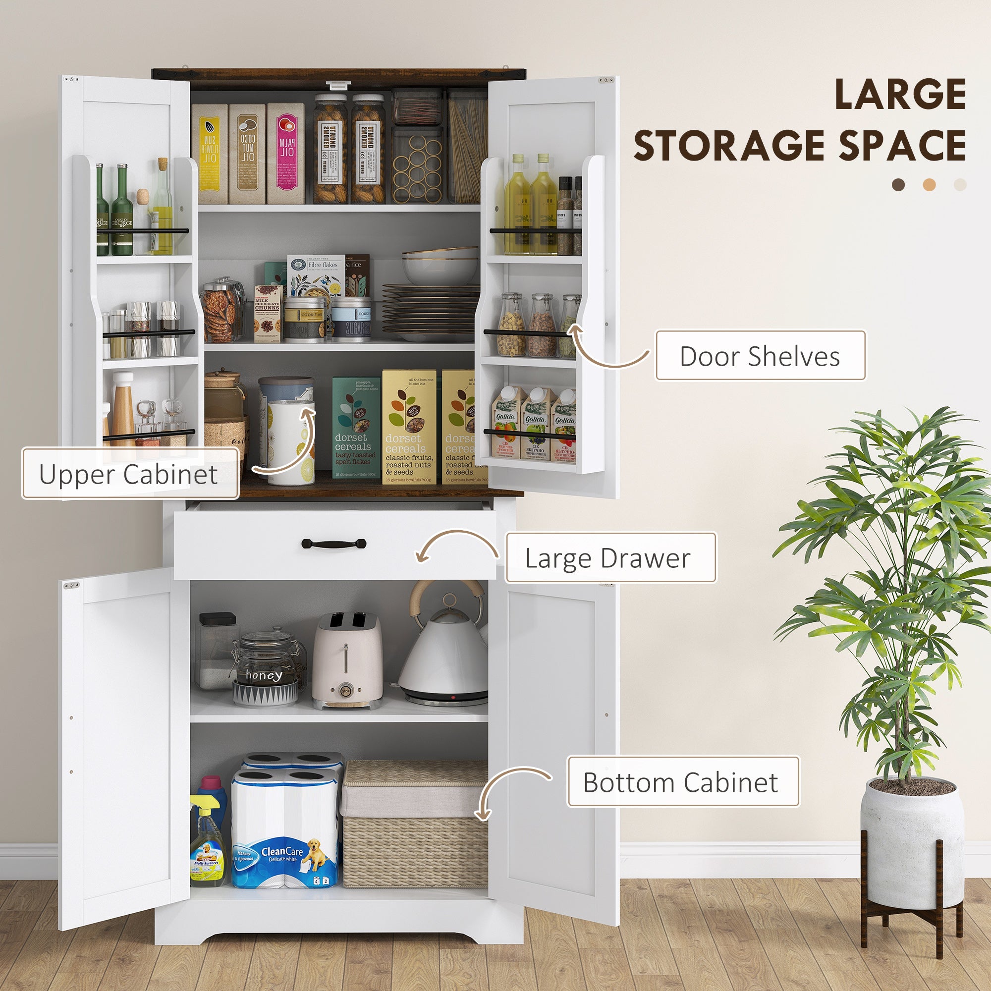 71" Tall Kitchen Cabinet, Farmhouse Pantry Cabinet w/ Barn Doors, 6 Shelves w/ 2 Doors, Drawer and Adjustable Shelves, White - HOMCOM