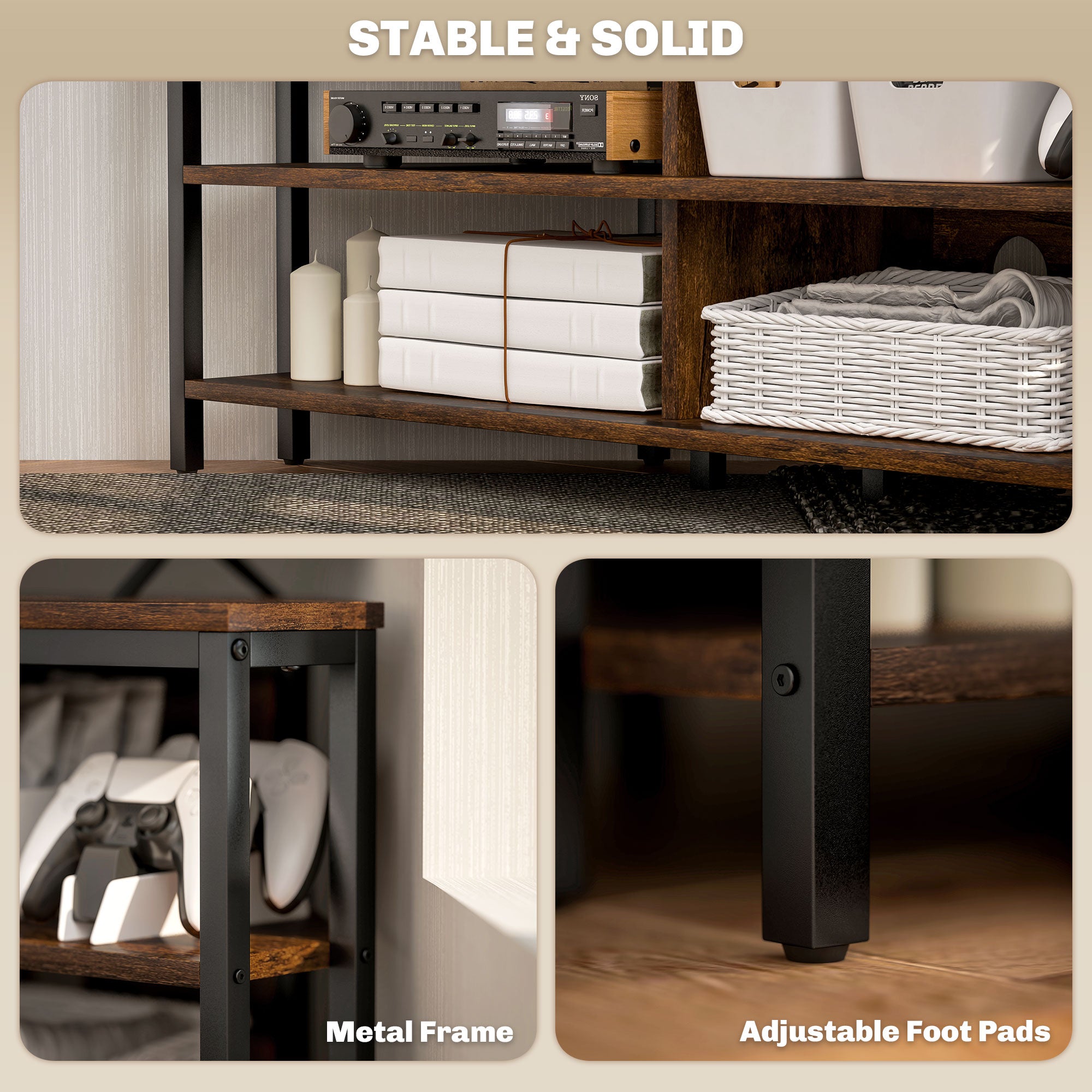 HOMCOM Corner TV Stand Cabinet, TV Unit for TVs up to 50", TV Cabinet with Storage Shelves and Cable Holes for Living Room, Bedroom, Rustic Brown