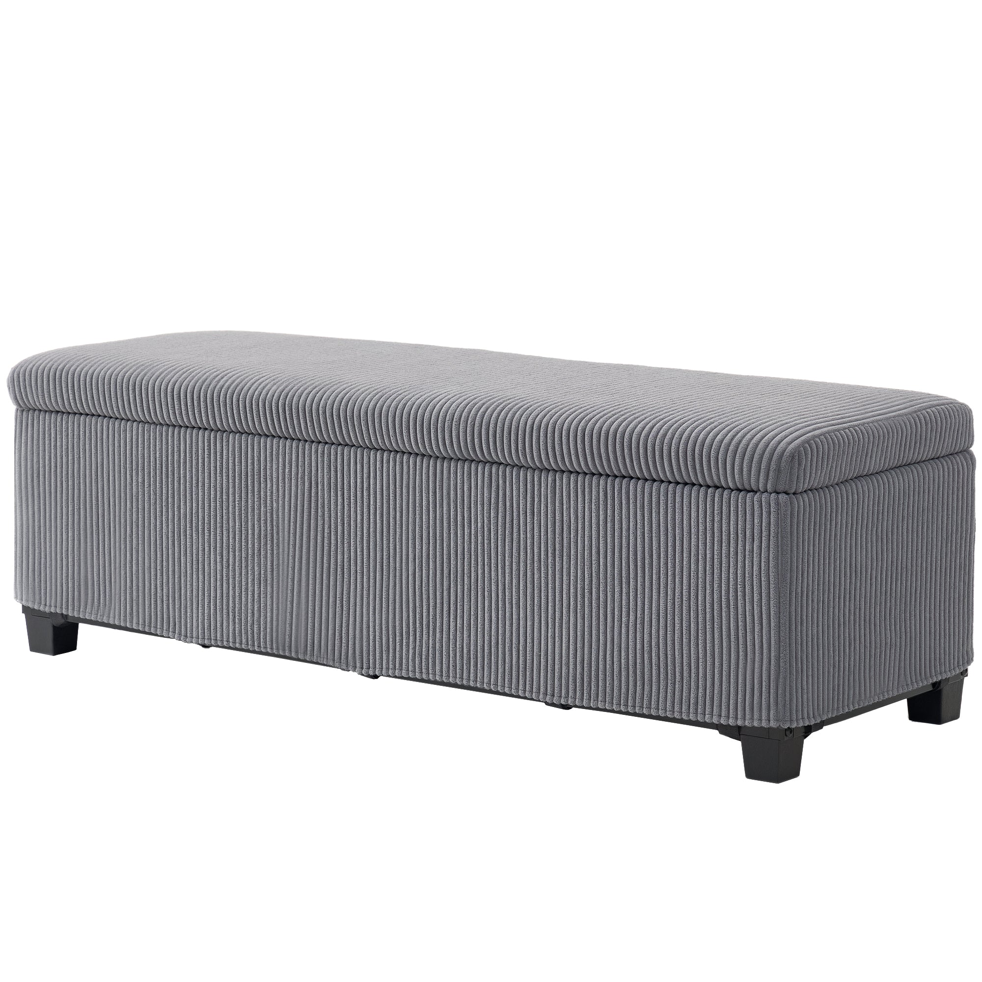 HOMCOM 47 Inches Storage Ottoman Bench, Foot Rest with Legs, Removable Lid, End of Bed Bench, Corduroy Storage Chest for Living Room, Bedroom, Entryway, Gray