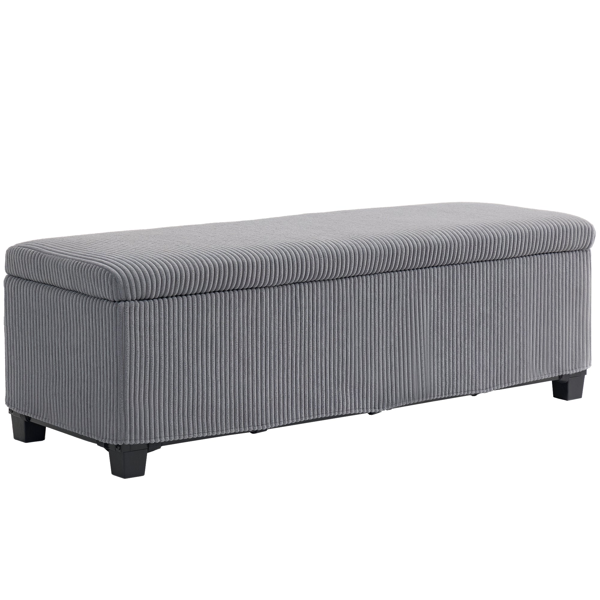 HOMCOM 47 Inches Storage Ottoman Bench, Foot Rest with Legs, Removable Lid, End of Bed Bench, Corduroy Storage Chest for Living Room, Bedroom, Entryway, Gray