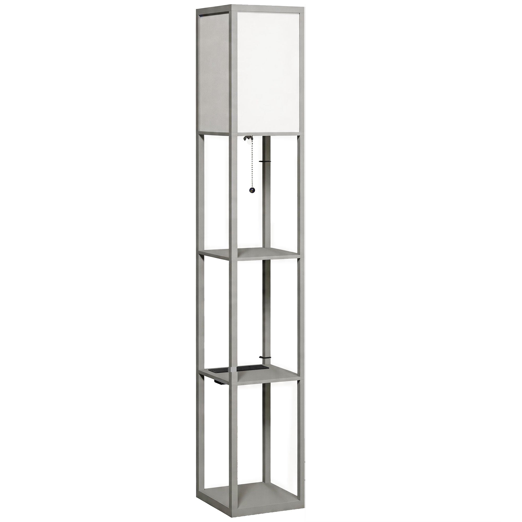 3-Tier Floor Lamp with Shelves and Storage, Modern Corner Standing Lamp with LED Bulb, Lampshade, Reading Light with Foot Switch for Living Room, Bedroom, Home Office, Grey