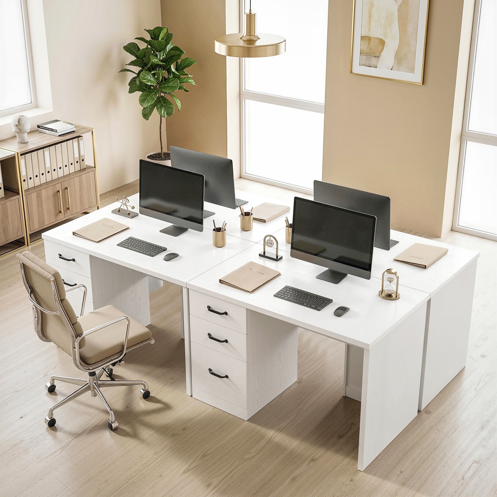 Computer Desk with 3 Drawers, 47" Home Office Desk with Adjustable Hanging Rails for Letter A4 Files, 1.2" Thick Top, Writing Table for Home Office, Study, Bedroom, White