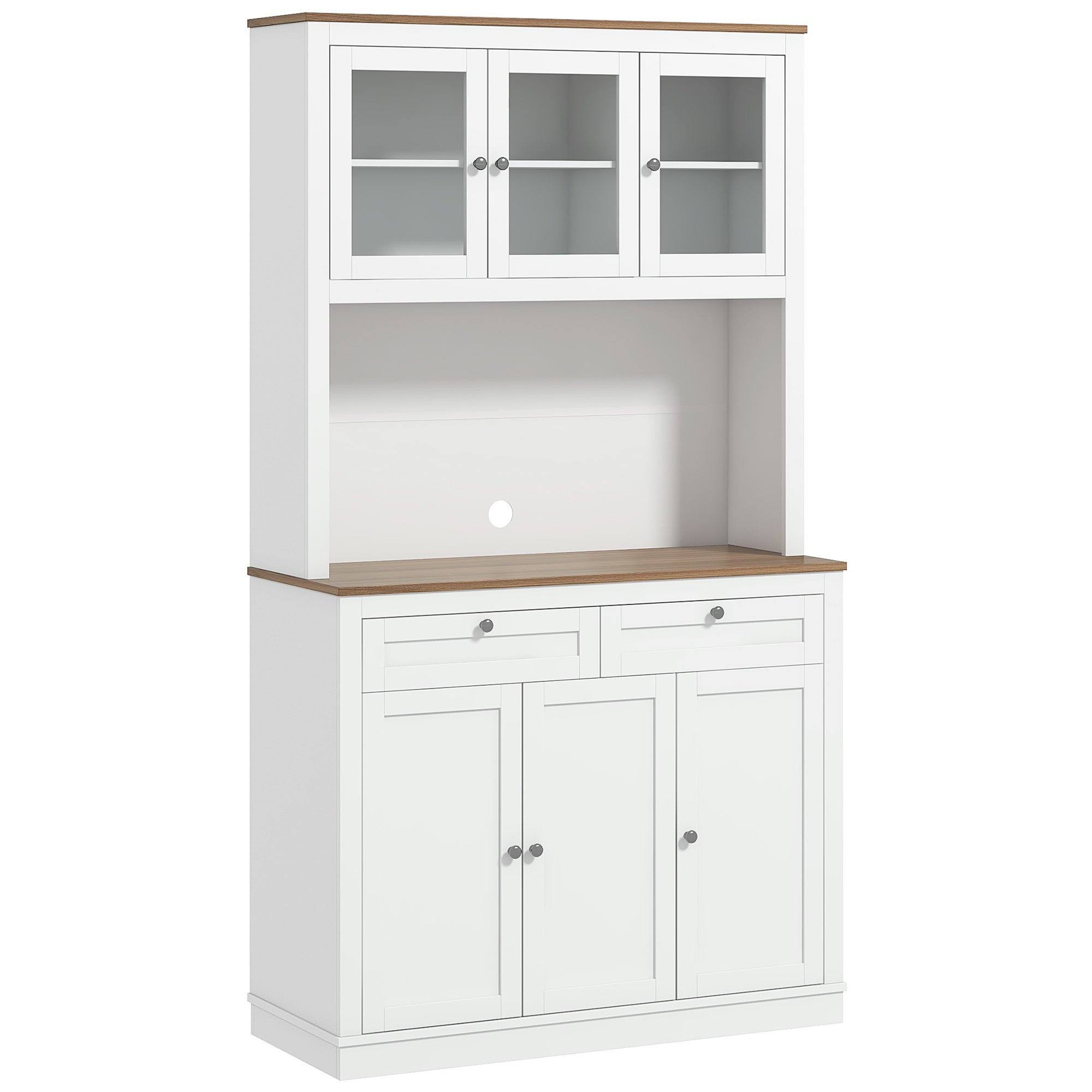 71" Kitchen Pantry Cabinet w/ Microwave Stand, 2 Drawers & 4 Cabinets, White
