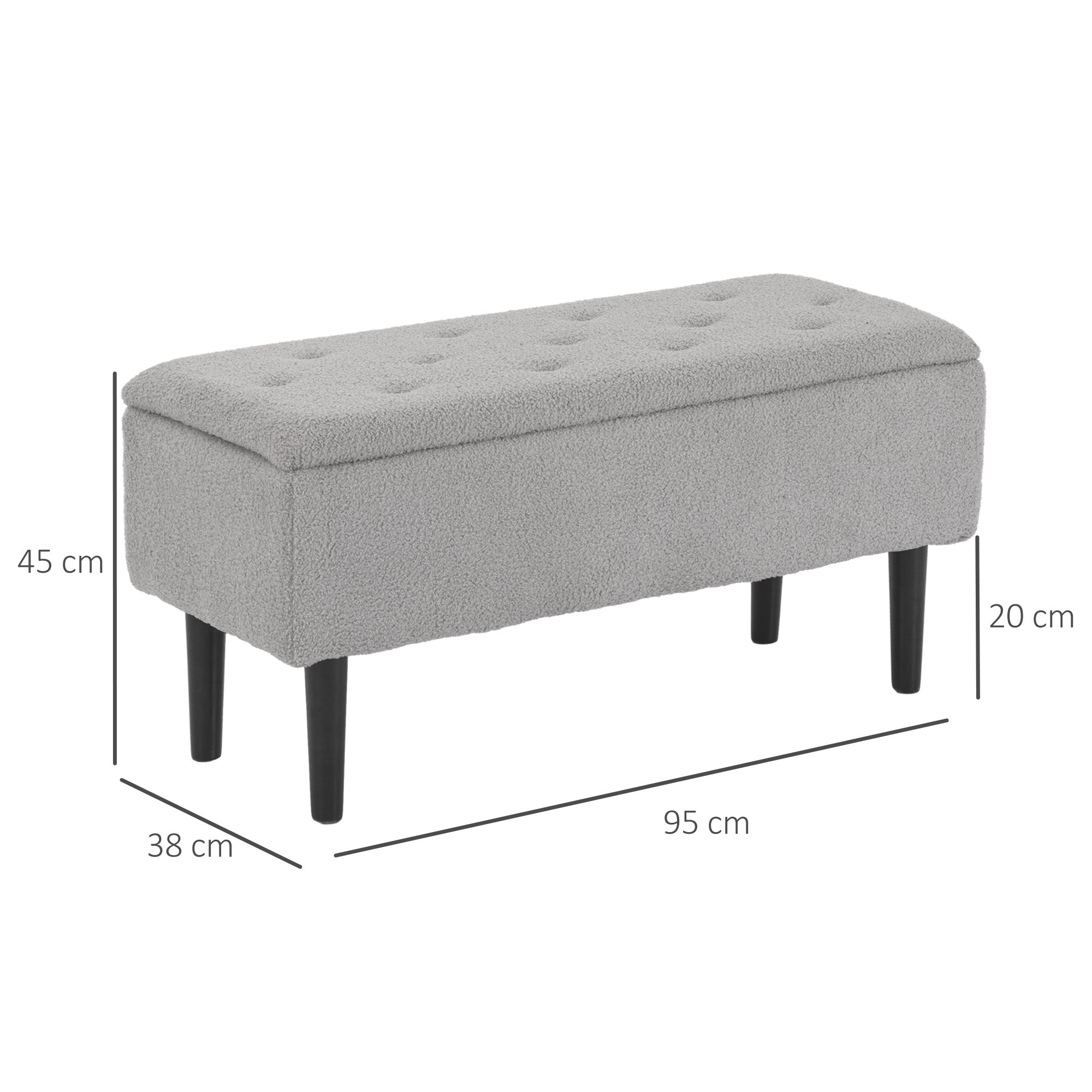 HOMCOM 47L Storage Ottoman, End of Bed Bench with Wooden Legs, Fabric Footstool for Living Room, Bedroom, 95 x 38 x 45cm, Grey