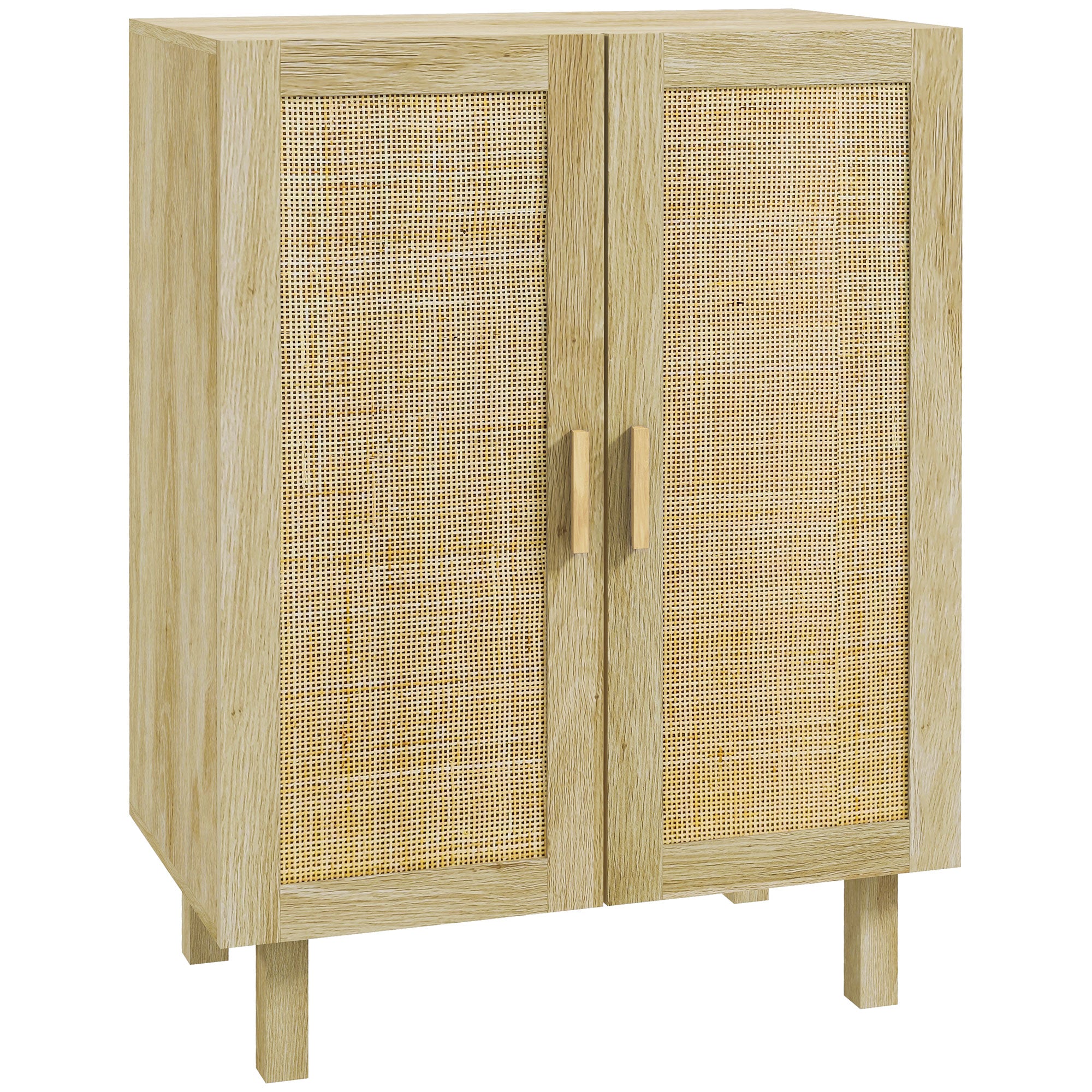 Boho Sideboard, Buffet Cabinet with Storage, 29" Coffee Bar Cabinet with Rattan Doors and Adjustable Shelves, Natural Wood