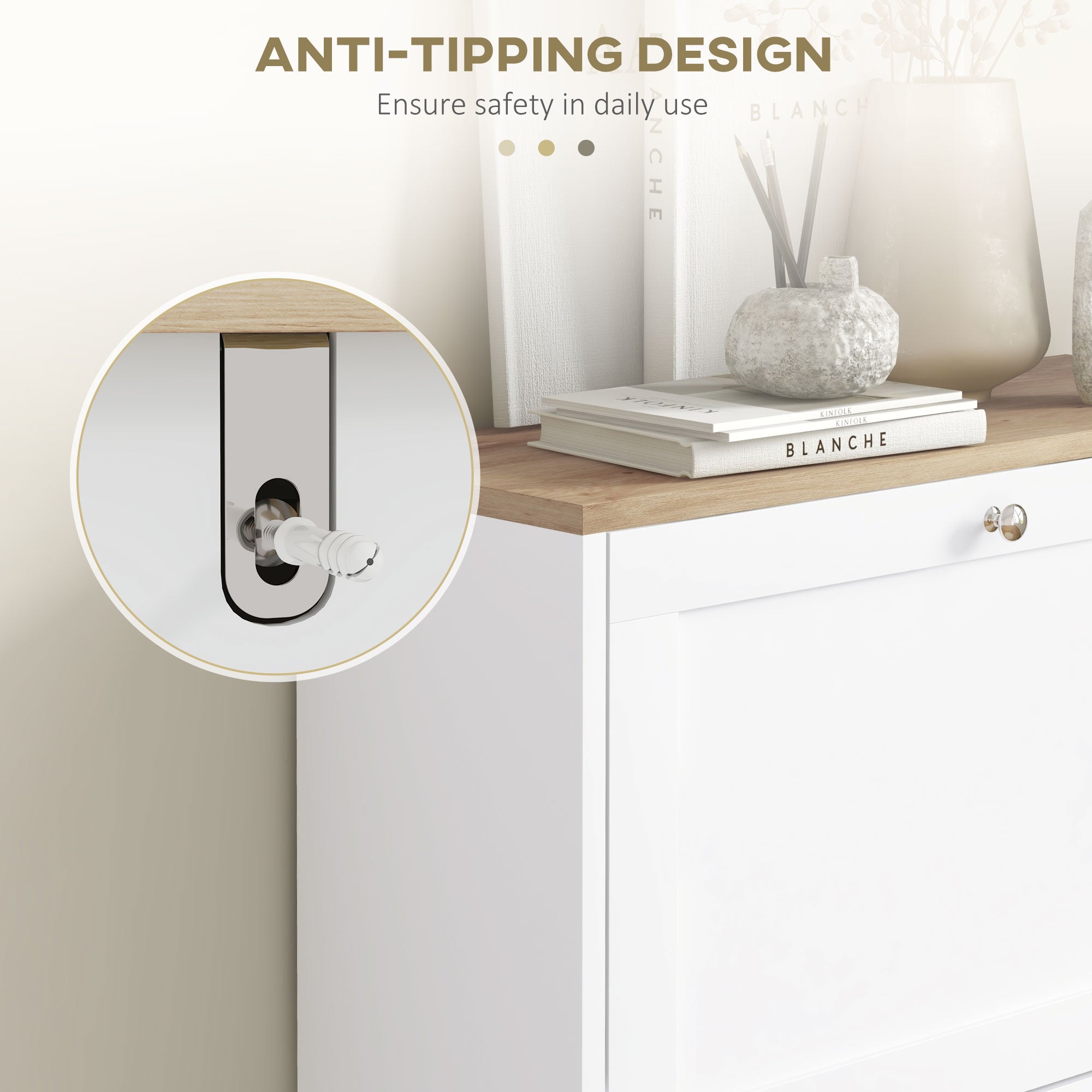 Slim Shoe Storage Cabinet with 2 Flip Drawers for 12 Pairs White