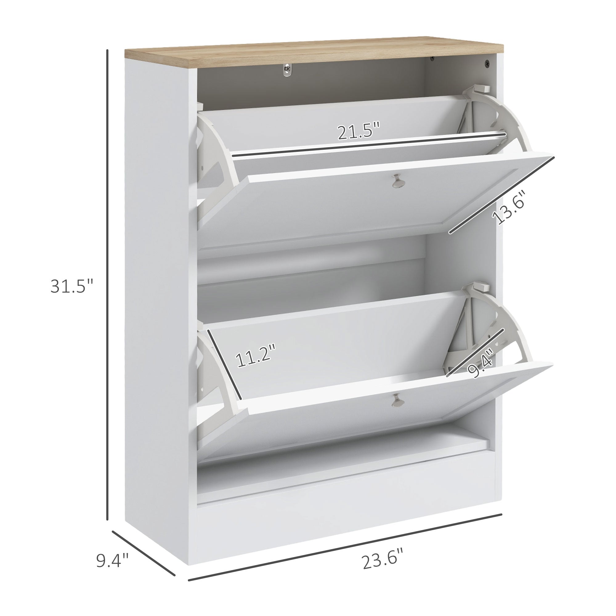 Slim Shoe Storage Cabinet with 2 Flip Drawers for 12 Pairs White