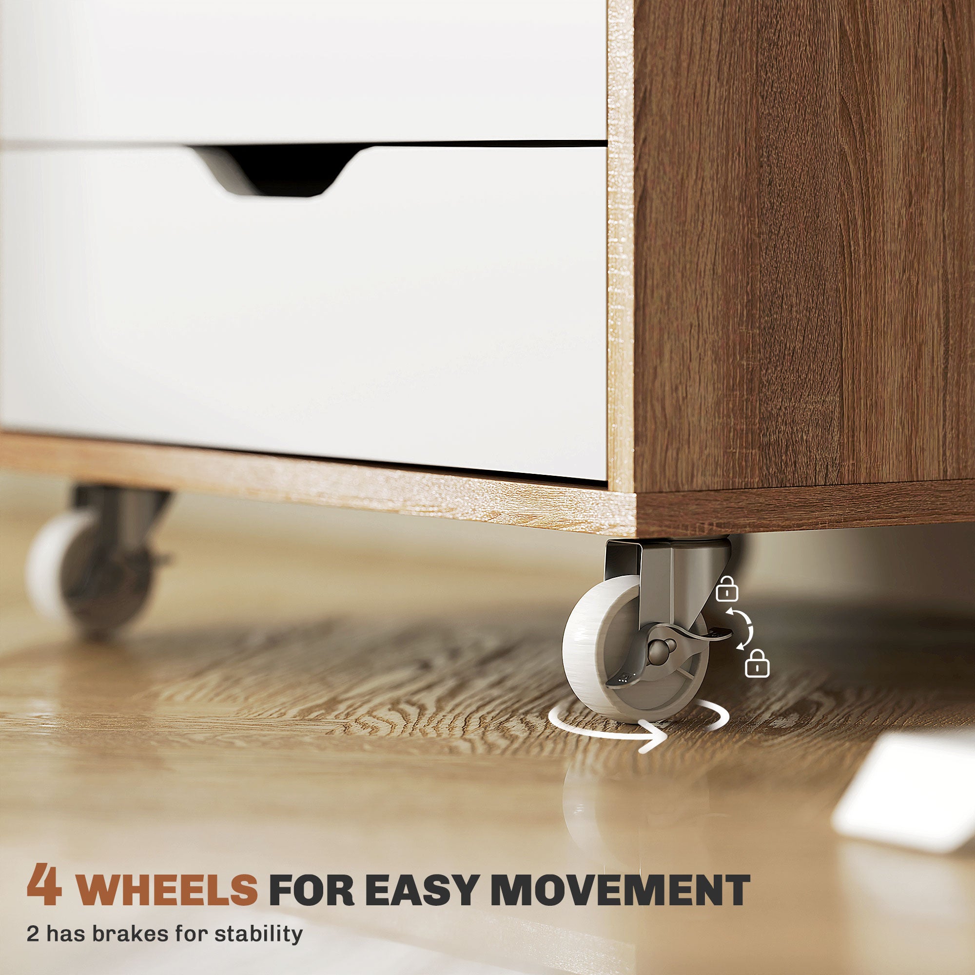 Vinsetto Vertical Filing Cabinet, 5-drawer File Cabinet, Mobile Office Cabinet on Wheels for Study, Home Office, Oak