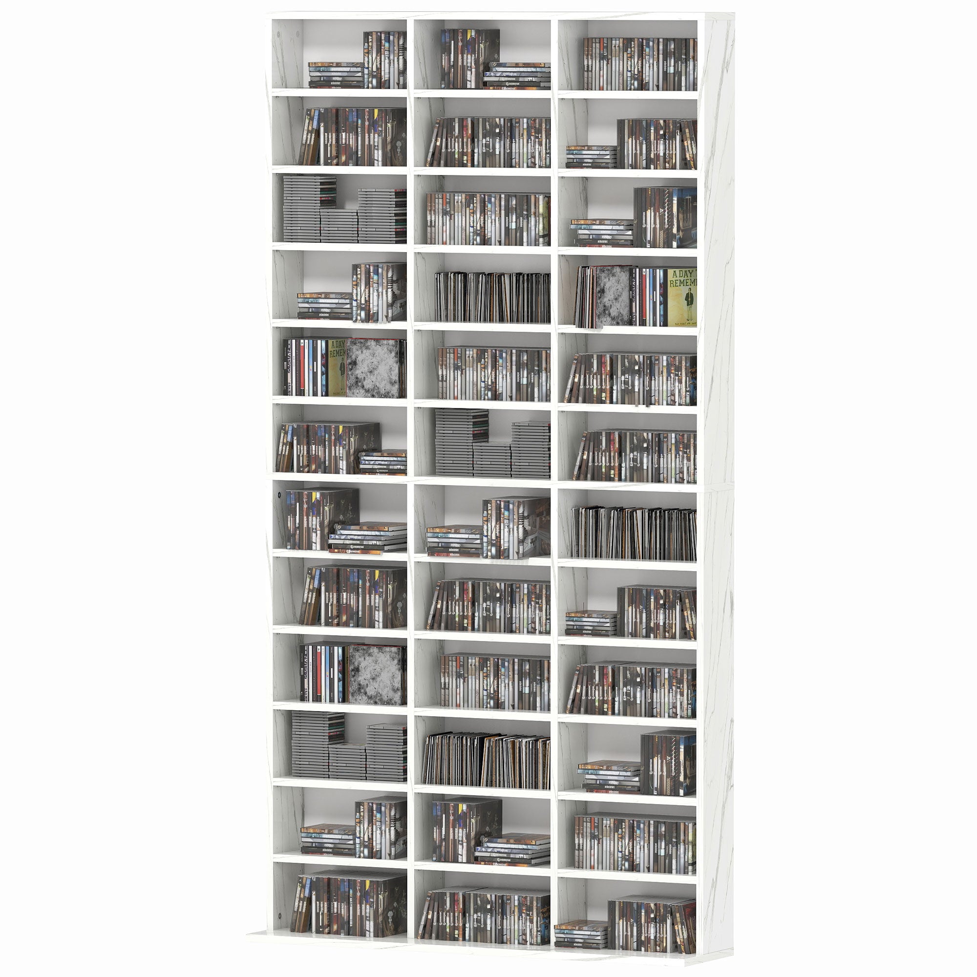 1116 CD/ 528 DVD Storage Unit, Media Storage Shelf, Wooden Display Unit with Adjustable Shelves, 102 x 195 cm, Marble Effect