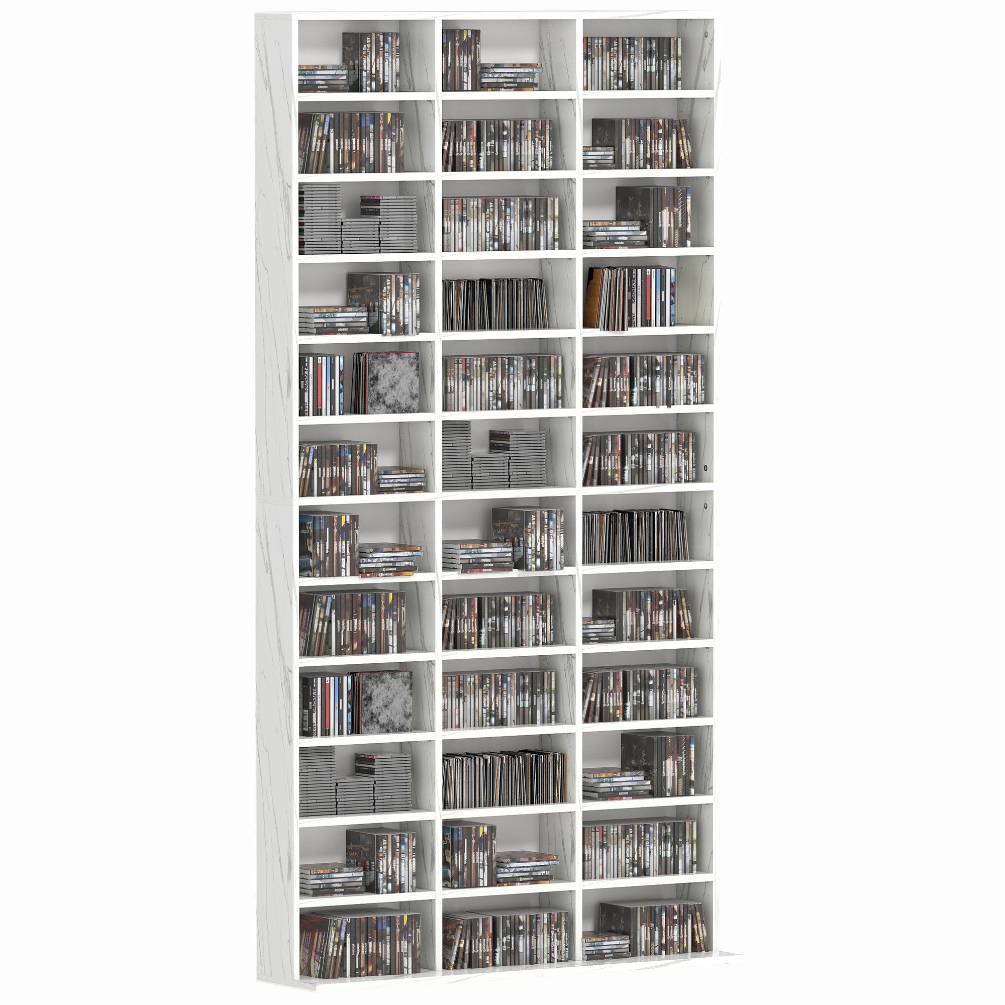 1116 CD/ 528 DVD Storage Unit, Media Storage Shelf, Wooden Display Unit with Adjustable Shelves, 102 x 195 cm, Marble Effect