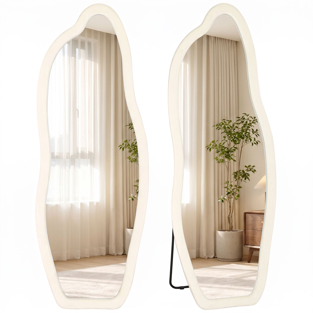 63" x 23.6" Full Length Mirror, Freestanding or Wall-Mounted Full Body Mirror with Velvet Padded Frame and Arched Top for Living Room, Bedroom, Cream White