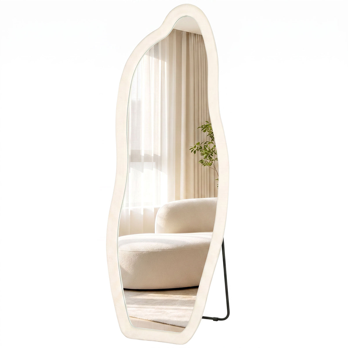 63" x 23.6" Full Length Mirror, Freestanding or Wall-Mounted Full Body Mirror with Velvet Padded Frame and Arched Top for Living Room, Bedroom, Cream White
