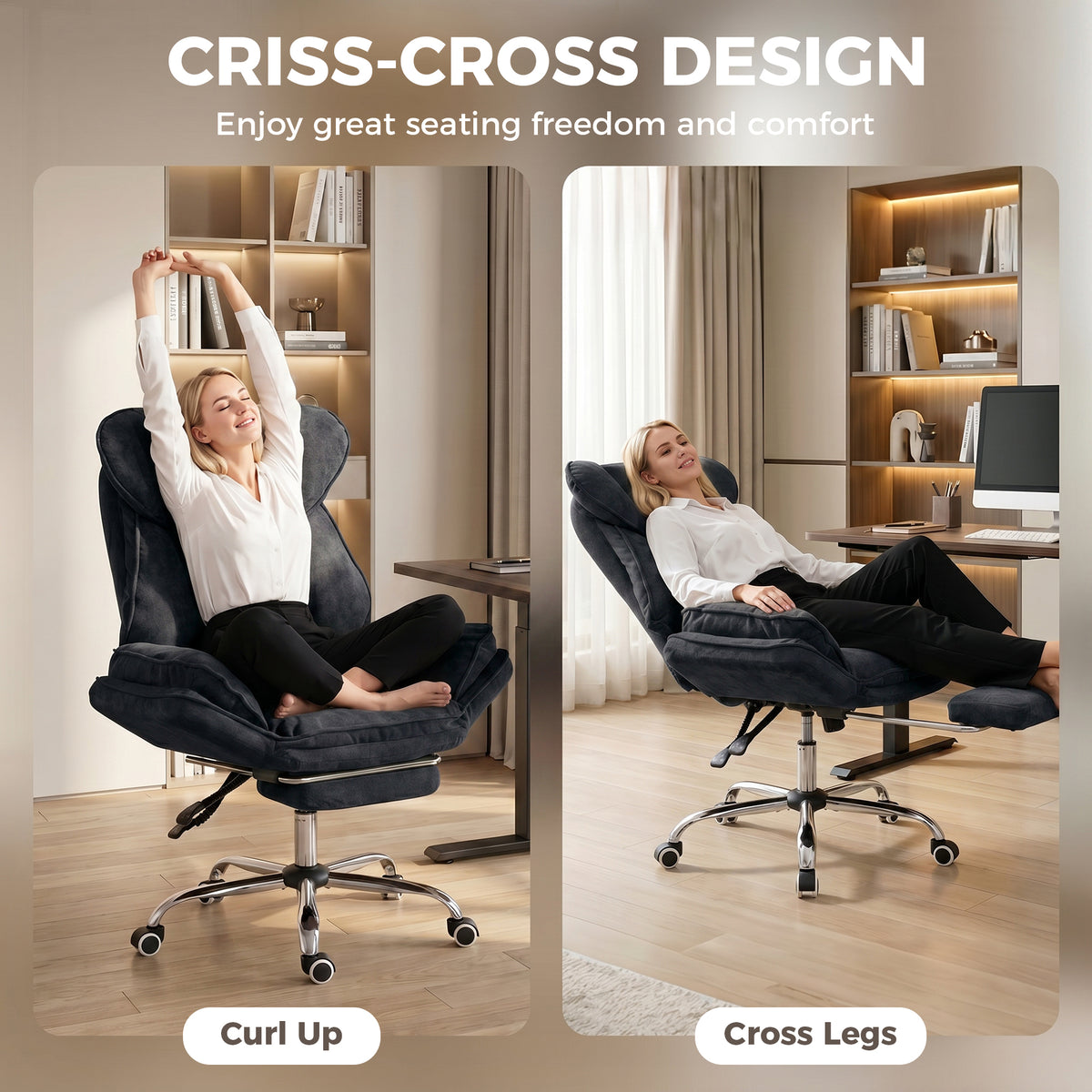 Big and Tall Office Chair, Heavy Duty High Back Desk Chair with Swivel Wheels and Footrest, Reclining Executive Snowflake Velvet, Black