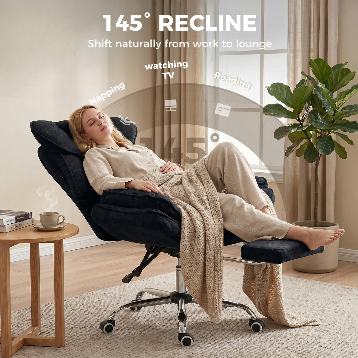 Big and Tall Office Chair, Heavy Duty High Back Desk Chair with Swivel Wheels and Footrest, Reclining Executive Snowflake Velvet, Black