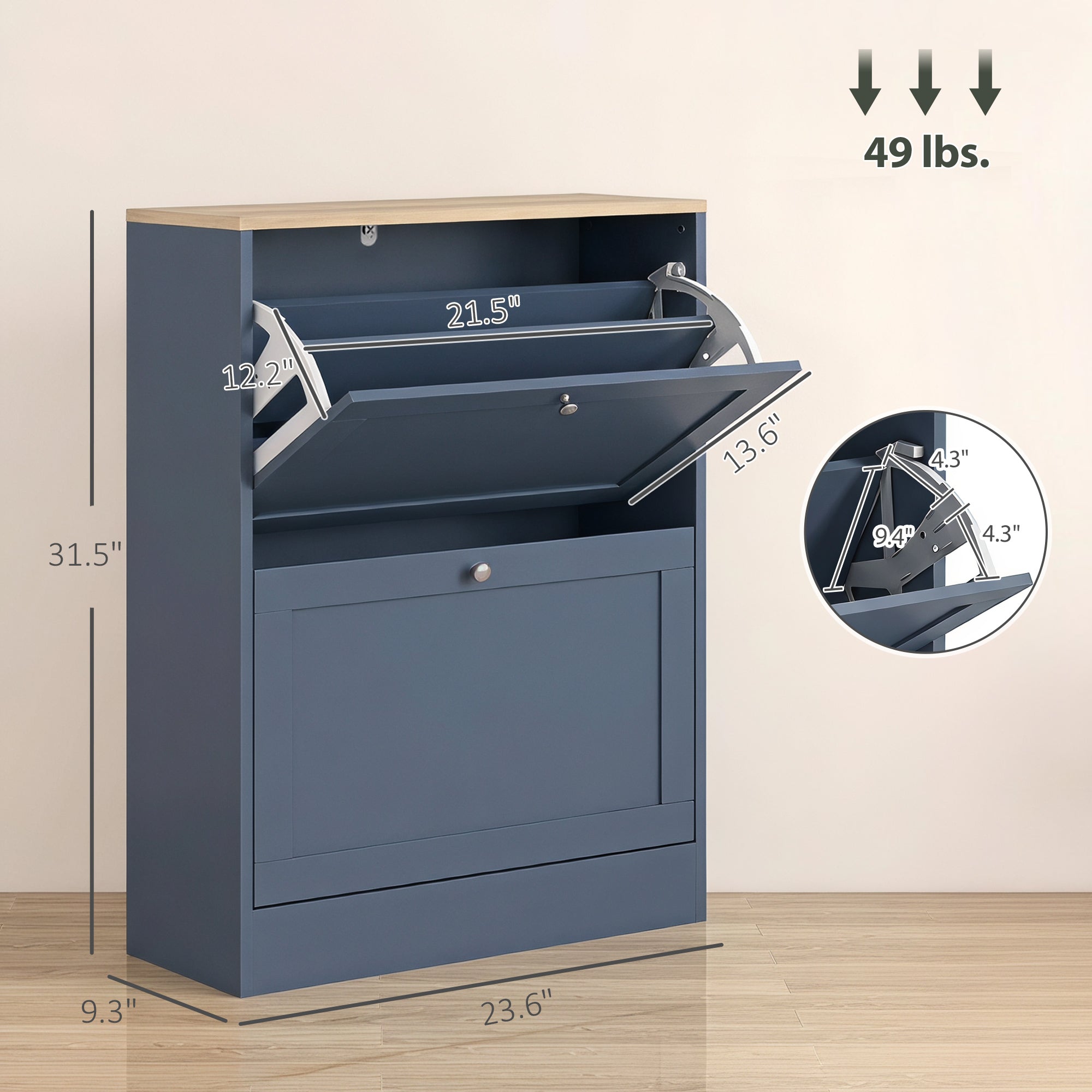 Shoe Storage Cabinet with 2 Flip Drawers, Wooden Freestanding Shoe Organizer with Adjustable Shelves for Entryway, Hallway, Blue