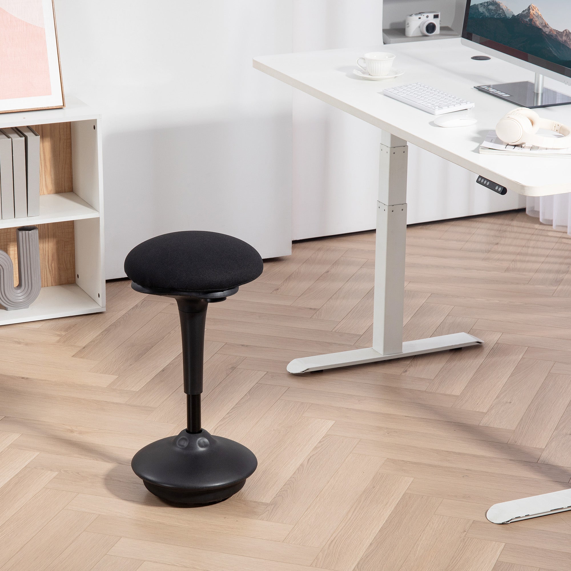 Standing Desk Chair, Backless Wobble Stool Chair, Adjustable Active Ergonomic Standing Stool with Rocking Motion, Non-Slip Swivel Base for Office Home, Black