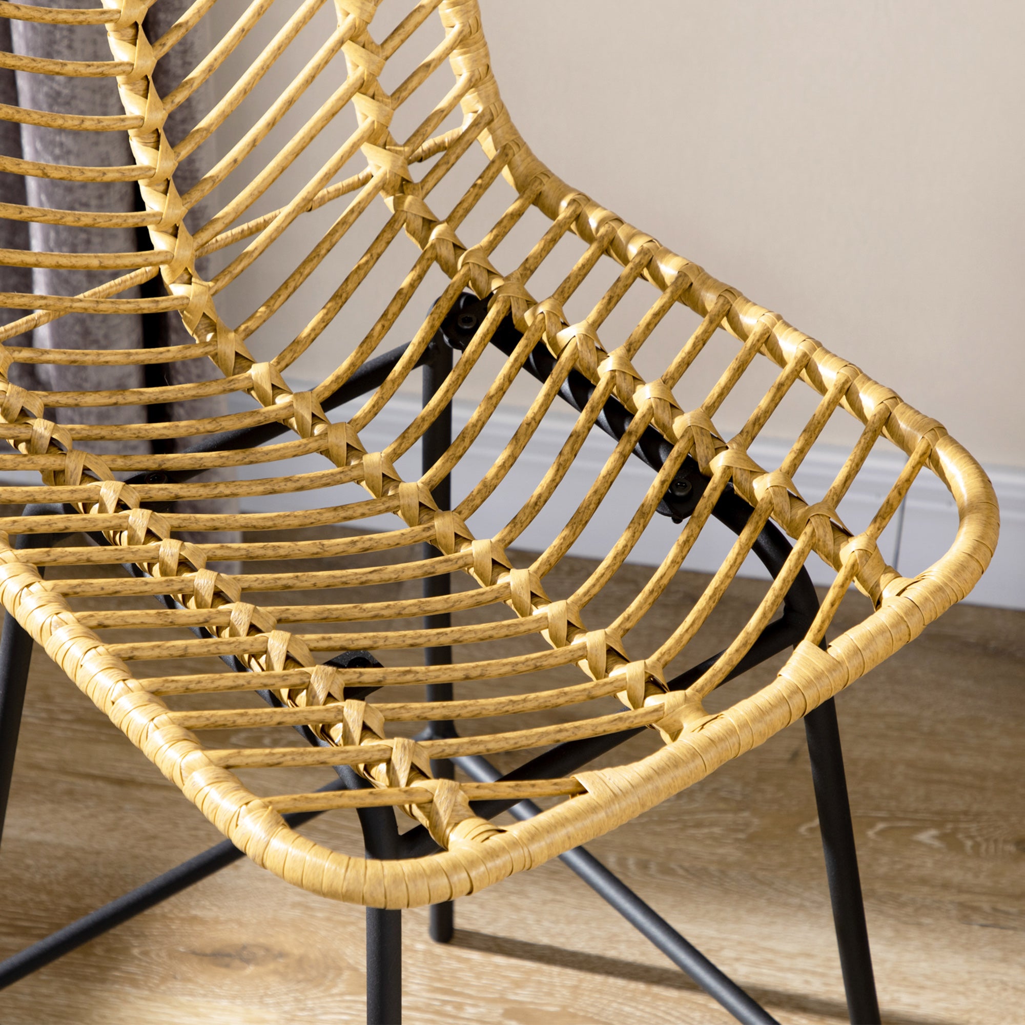 2 Piece Wicker Rattan Barstools with Steel Legs & Footrest for Kitchen Pub, ellow