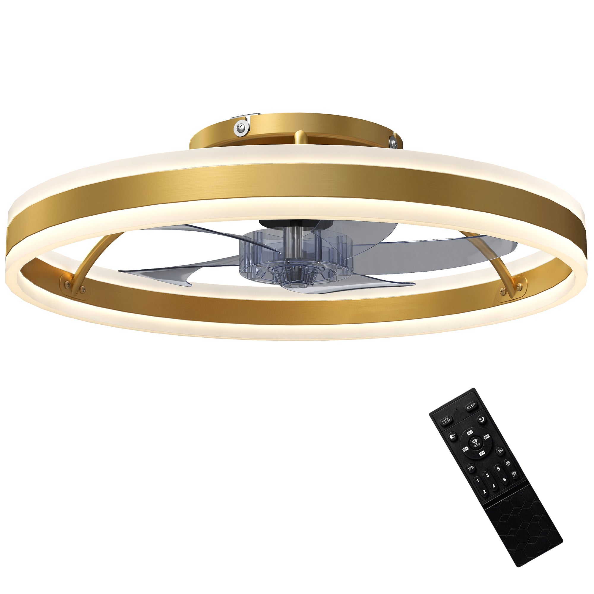 Ceiling Fans with Lights and Remote & App Control, 50 cm Modern LED Ceiling Fan Light with 3 Colour Temperatures, 6 Speed, Dimmable, Timer Quiet Reversible DC Motor, for Bedroom, Gold Tone